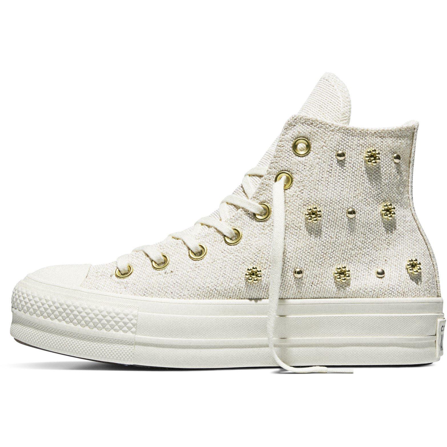 Egret/Gold/Blck - Converse - Women's Canvas High-Top Trainers - 2