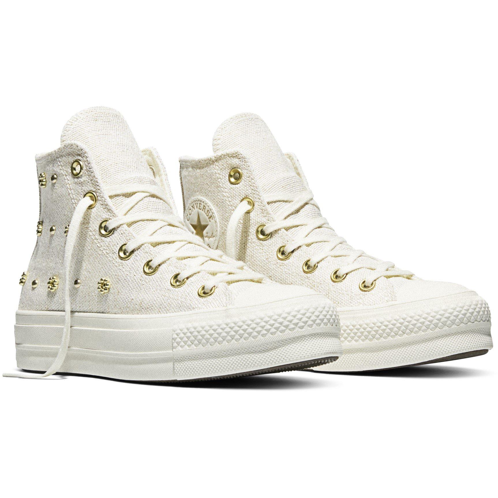 Egret/Gold/Blck - Converse - Women's Canvas High-Top Trainers - 3