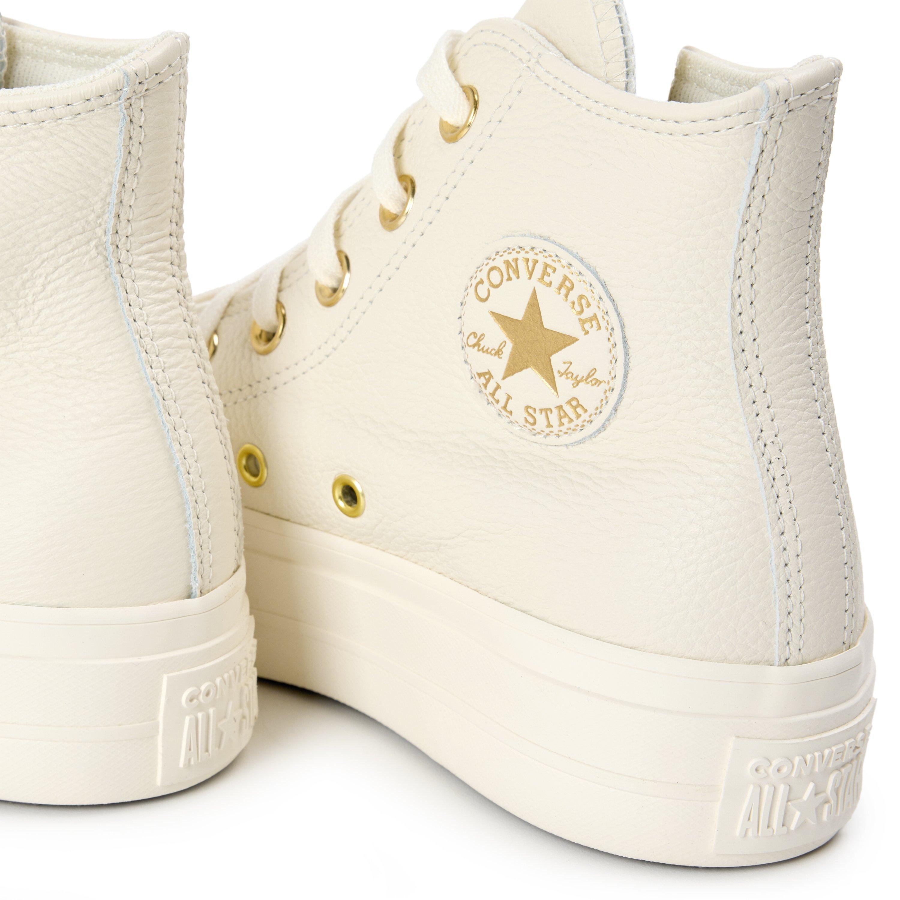 Egret/Egrt/Gold - Converse - Women's Chuck Taylor All Star Leather High-Top Trainers - 5