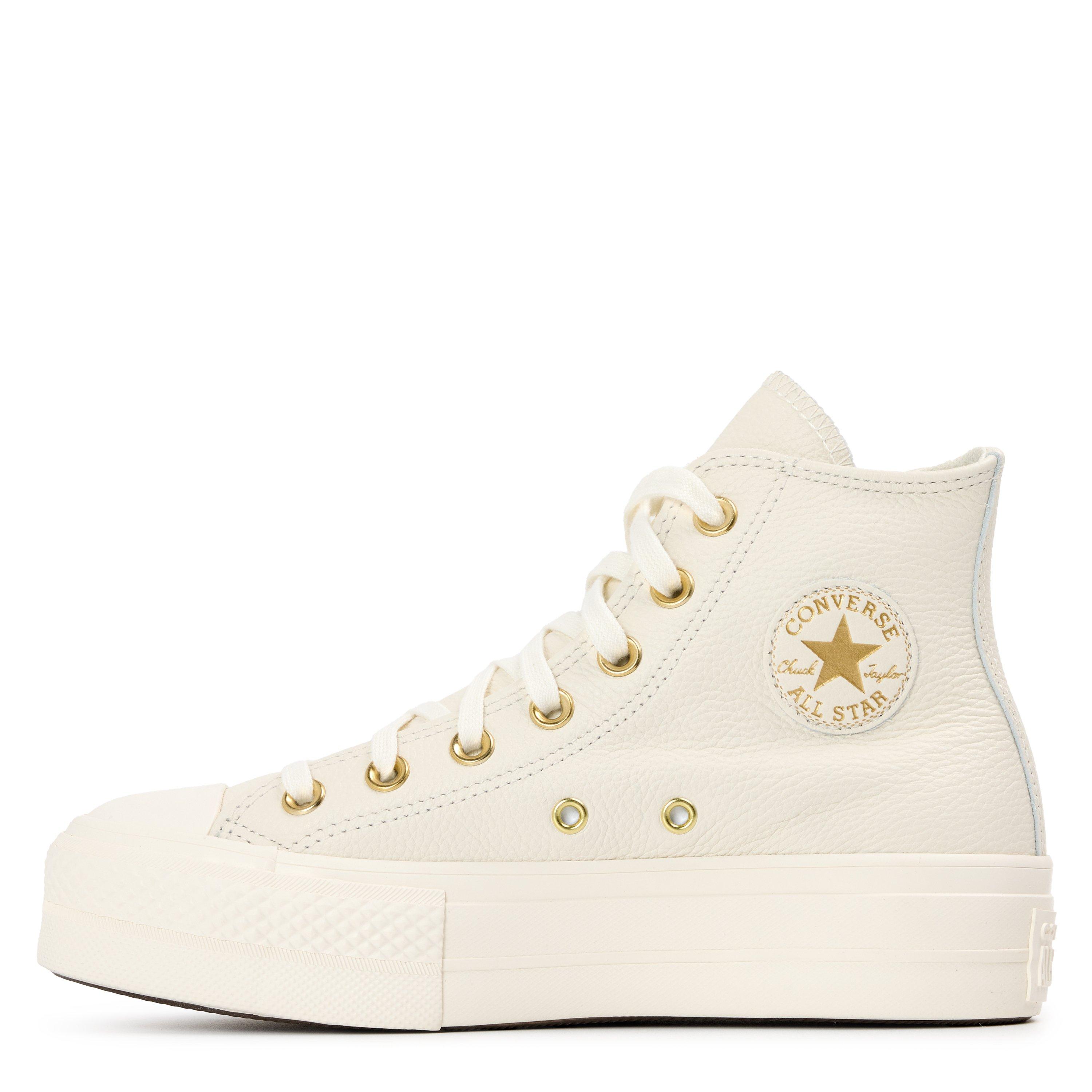 Egret/Egrt/Gold - Converse - Women's Chuck Taylor All Star Lift Leather High-Top Trainers - 2