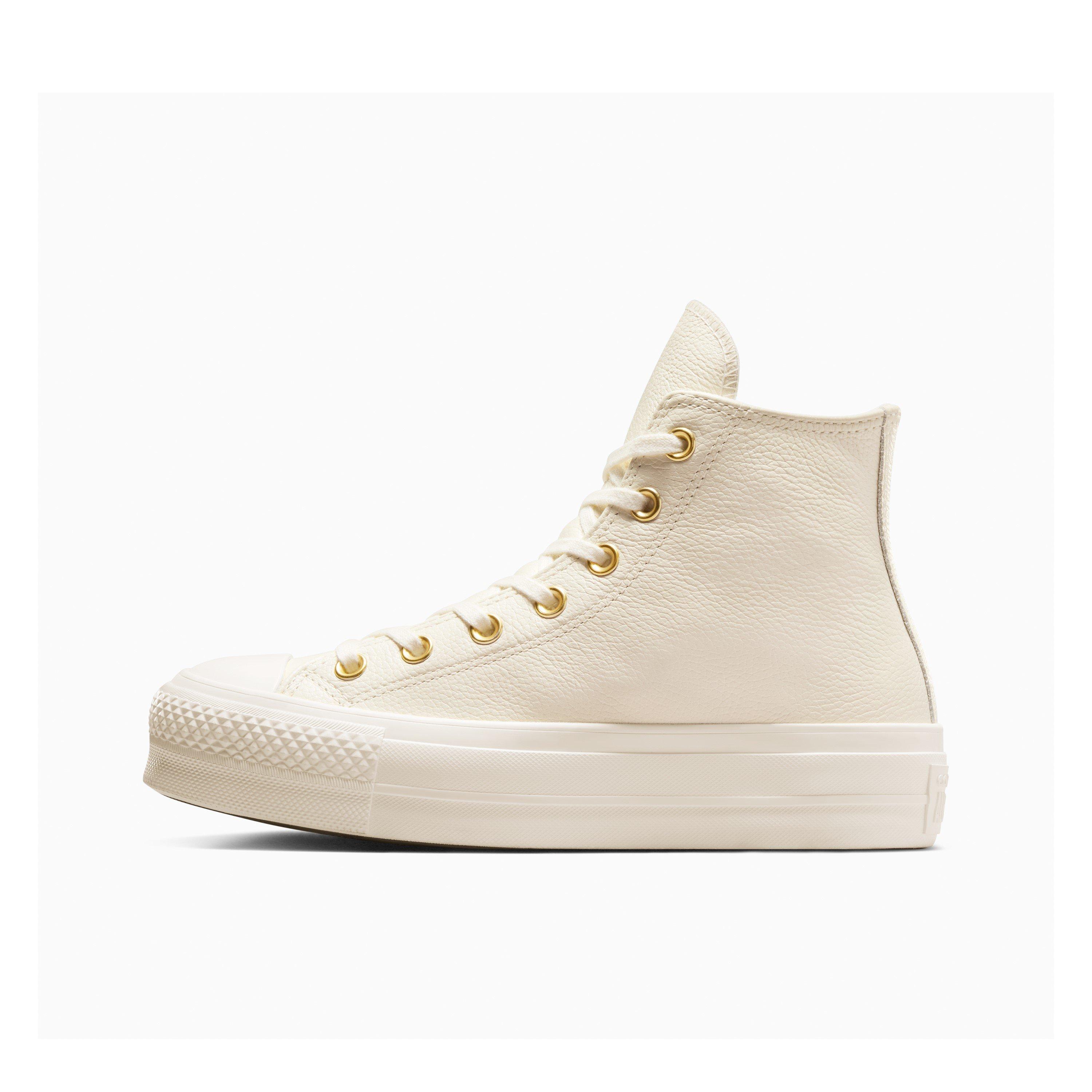 Egret/Egrt/Gold - Converse - Women's Chuck Taylor All Star Lift Leather High-Top Trainers - 3