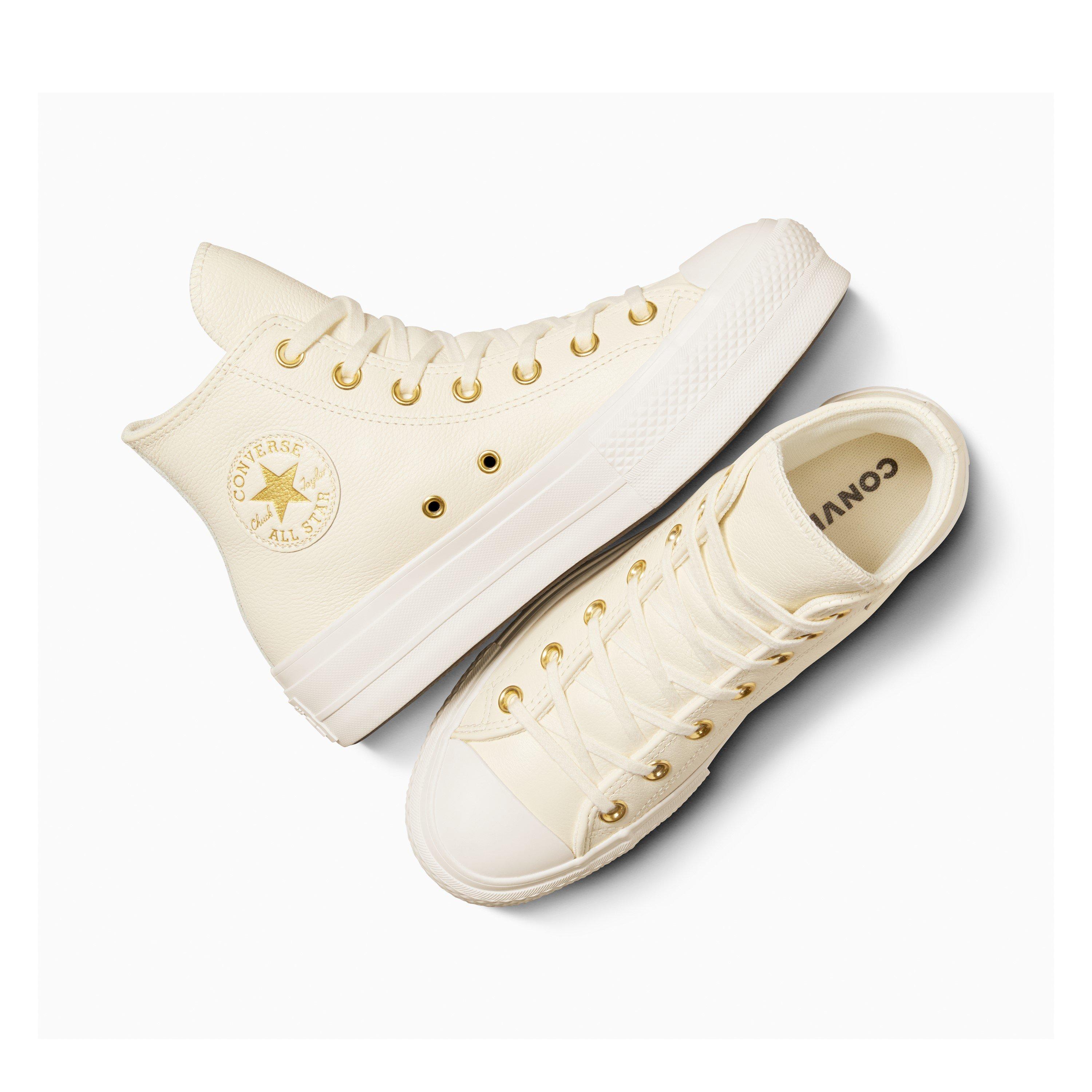 Egret/Egrt/Gold - Converse - Women's Chuck Taylor All Star Lift Leather High-Top Trainers - 4