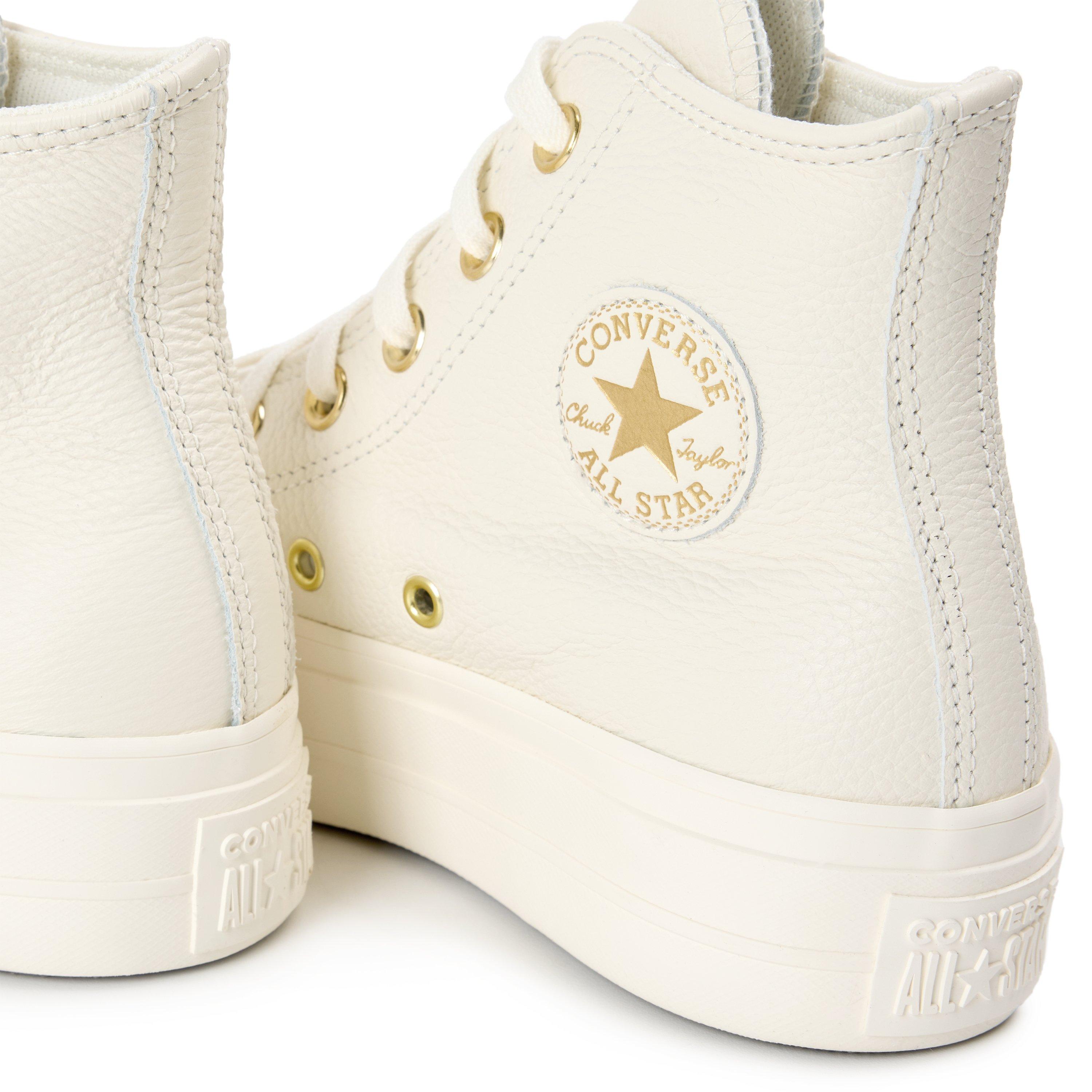 Egret/Egrt/Gold - Converse - Women's Chuck Taylor All Star Lift Leather High-Top Trainers - 5