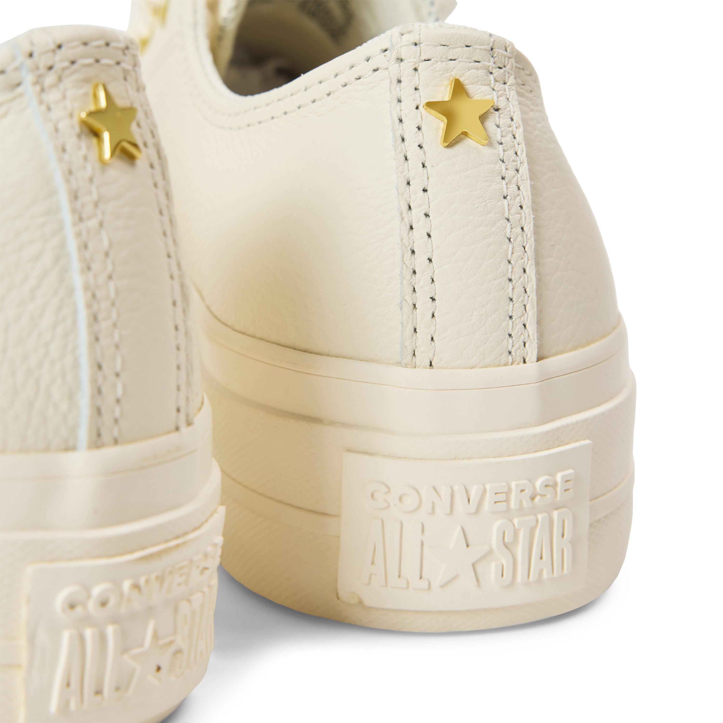 Egret/Egrt/Gold - Converse - Women's Chuck Taylor All Star Lift Leather Canvas Trainers - 3