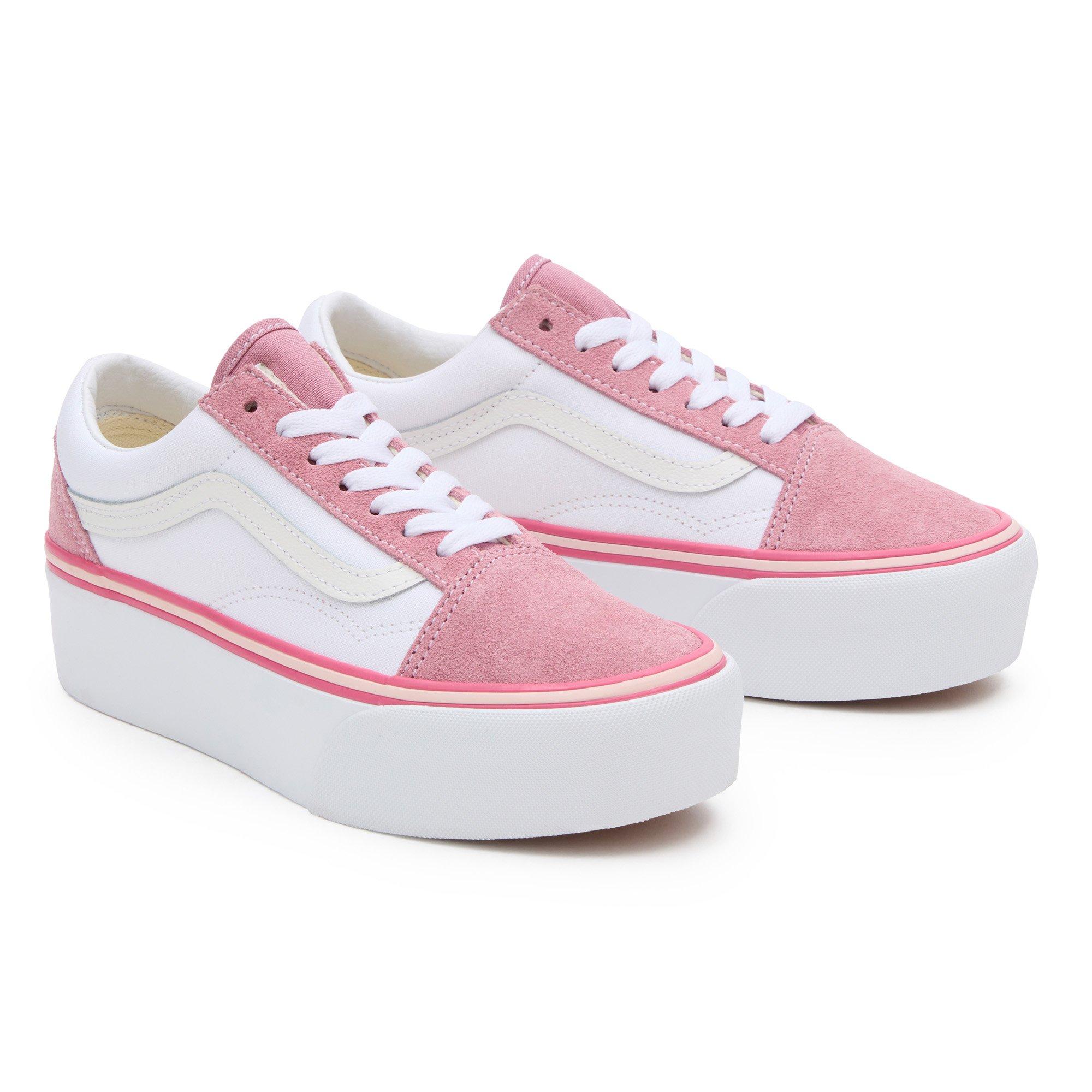 White/Pink - Vans - Women's Old School Platform Canvas Trainers - 1
