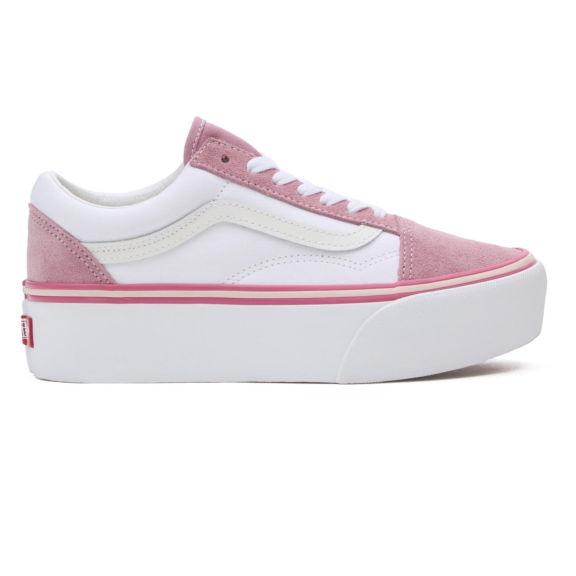 White/Pink - Vans - Women's Old School Platform Canvas Trainers - 3