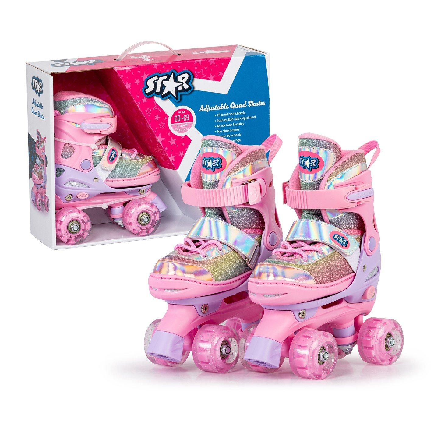 Pink - Star - Glide Roller Skates with LED Wheels Junior - 4
