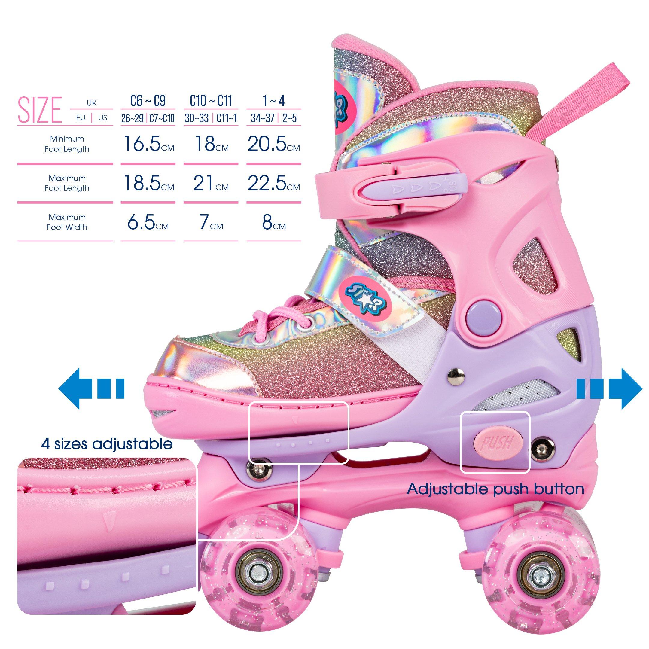 Pink - Star - Glide Roller Skates with LED Wheels Junior - 6