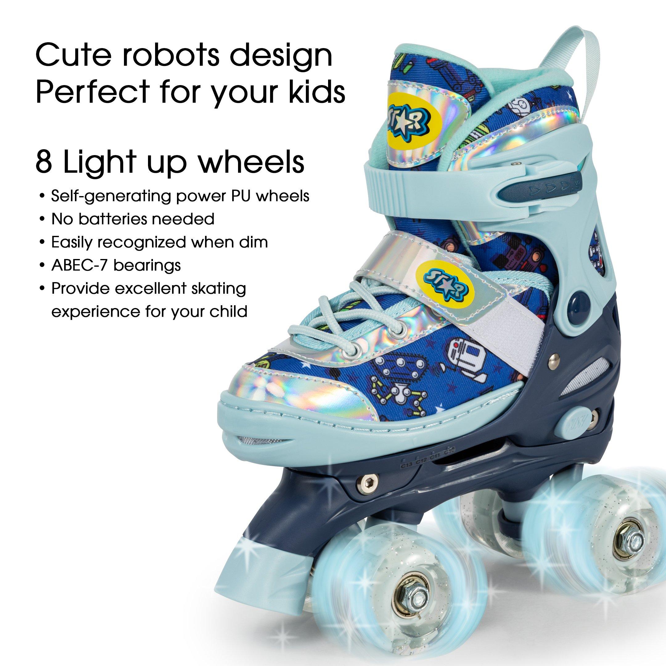 Blue - Star - Rollerskates for Kids with Light up Wheels - 6