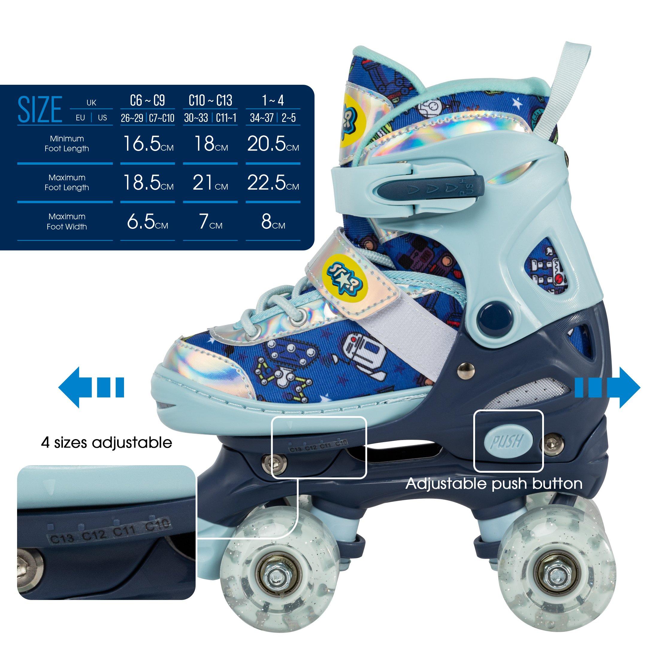 Blue - Star - Rollerskates for Kids with Light up Wheels - 7