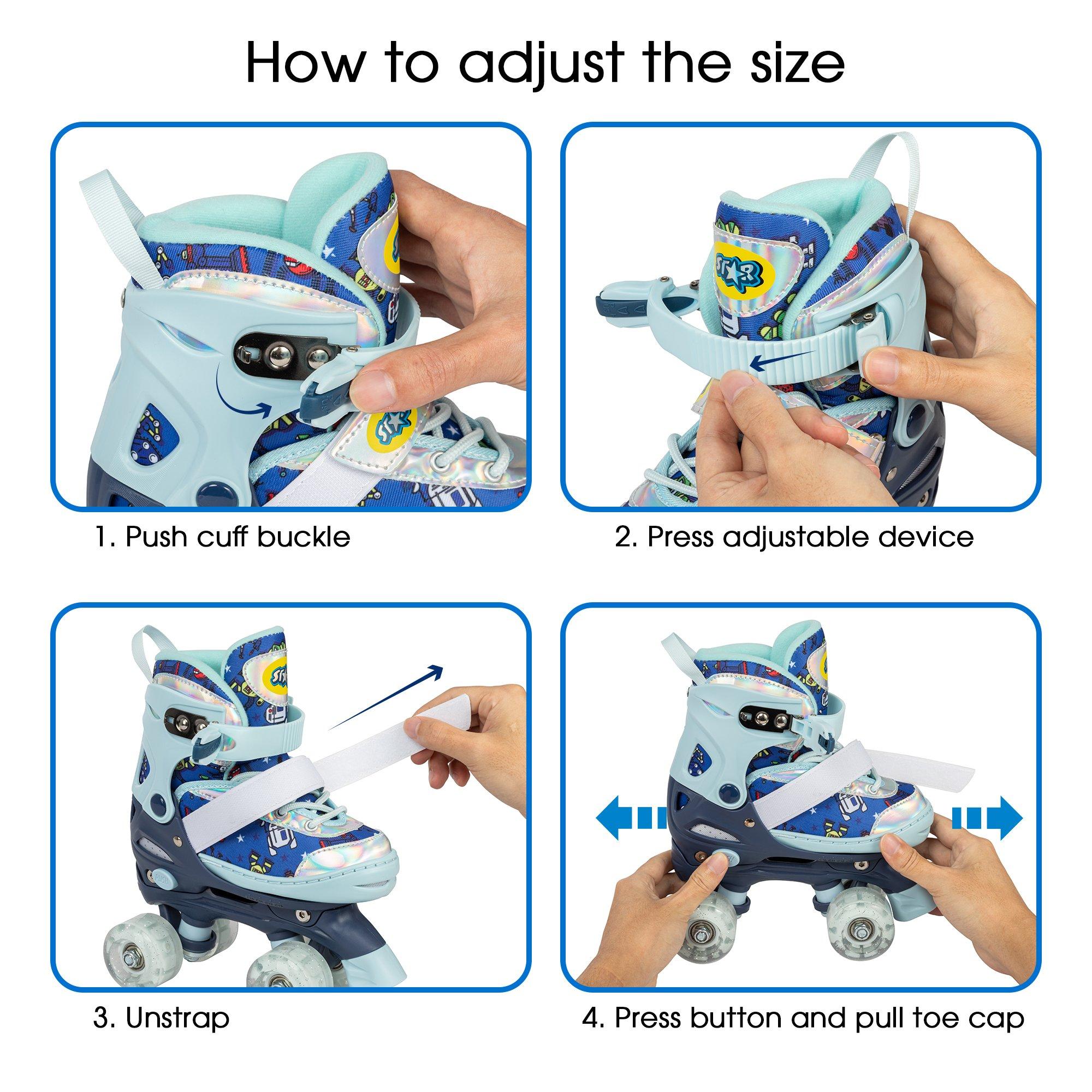 Blue - Star - Rollerskates for Kids with Light up Wheels - 8