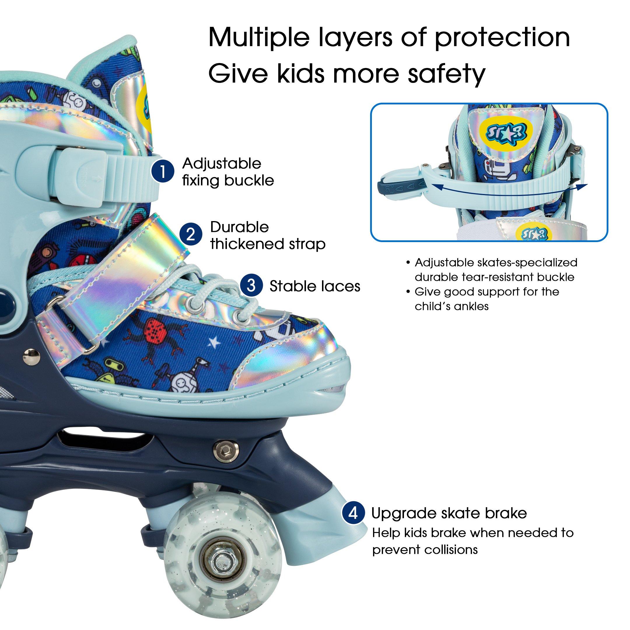 Blue - Star - Rollerskates for Kids with Light up Wheels - 9