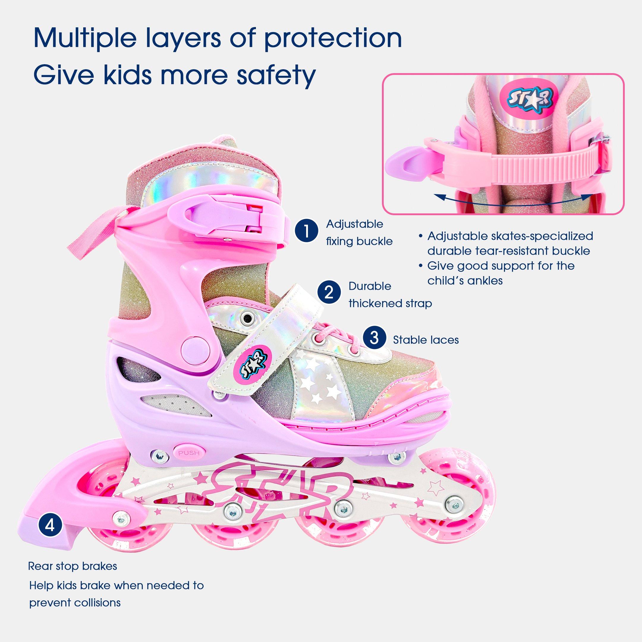 Purple/Pink - Star - Inline Skates with LED Wheel Kids - 5