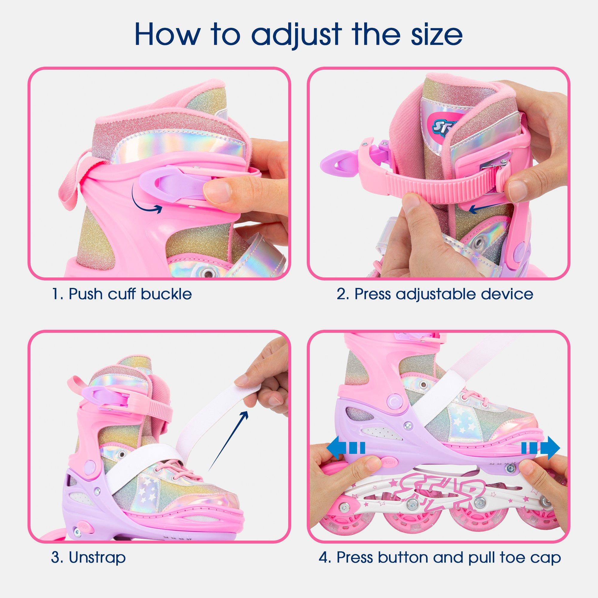 Purple/Pink - Star - Inline Skates with LED Wheel Kids - 6