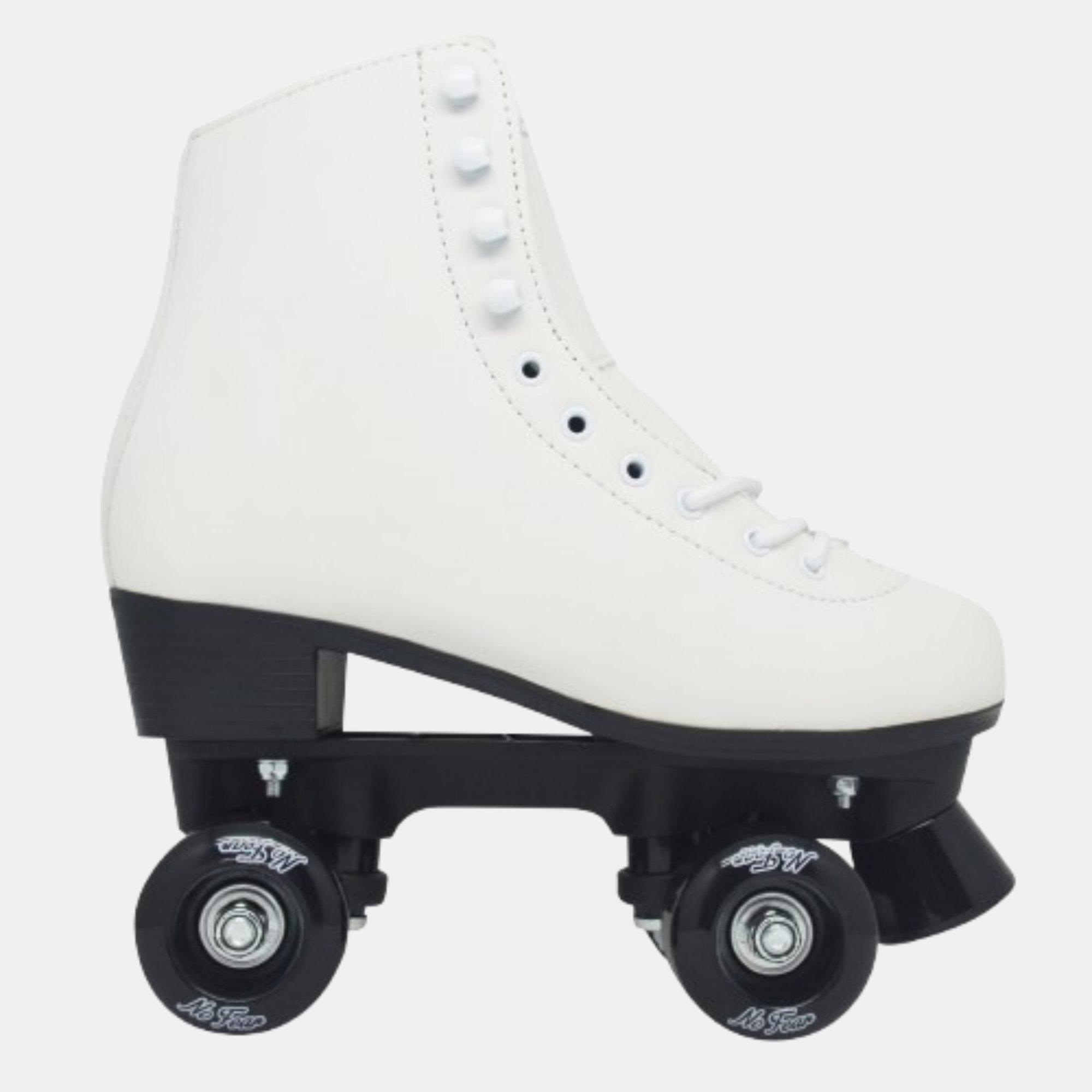 White - No Fear - Kids Lace Up Leather Look Quad Skates - 1