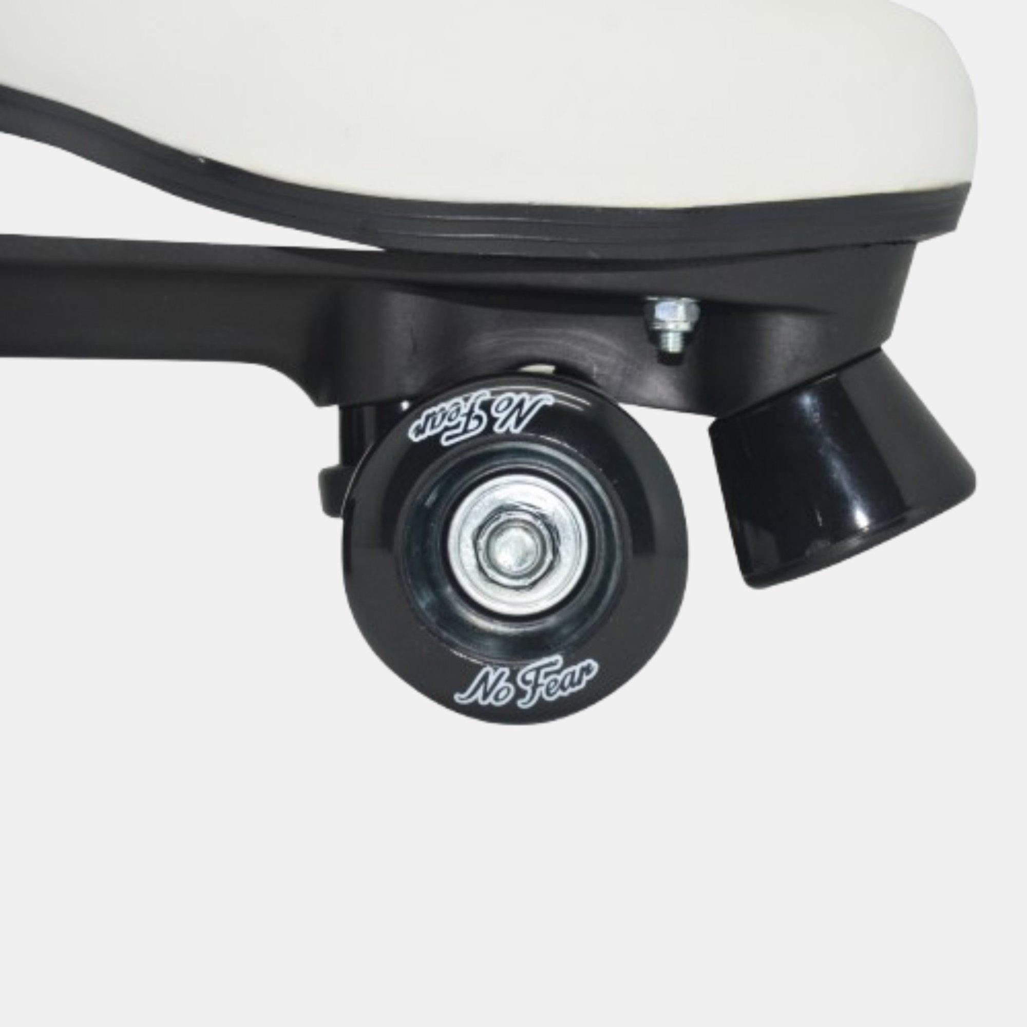 White - No Fear - Kids Lace Up Leather Look Quad Skates - 4