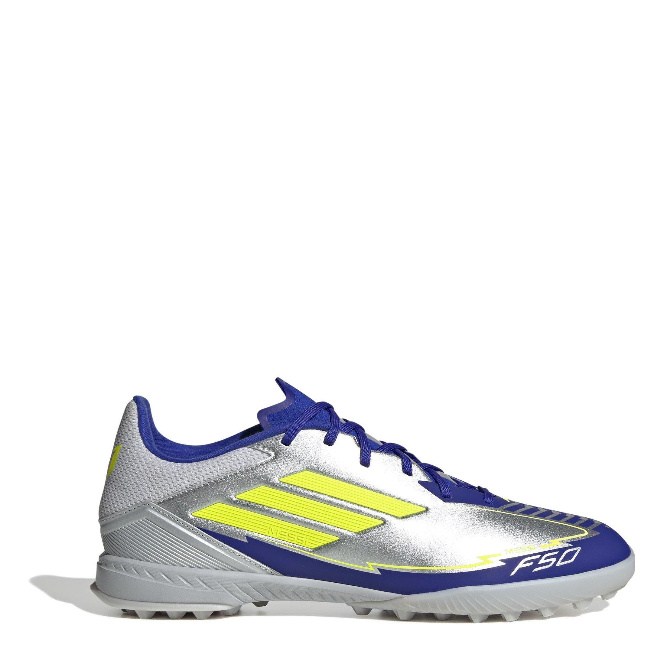 Adidas Men's F50 Messi Astro Turf Football Boots Adults - Silver/Yell/Blu - 9.5 (44)