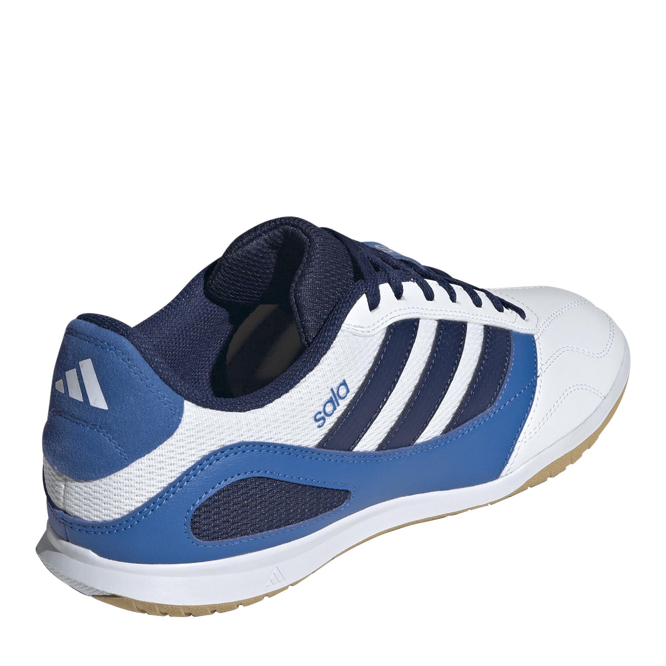 Blanc/Bleu/Argent - adidas - Unisex Adults Indoor Football Boots - 4