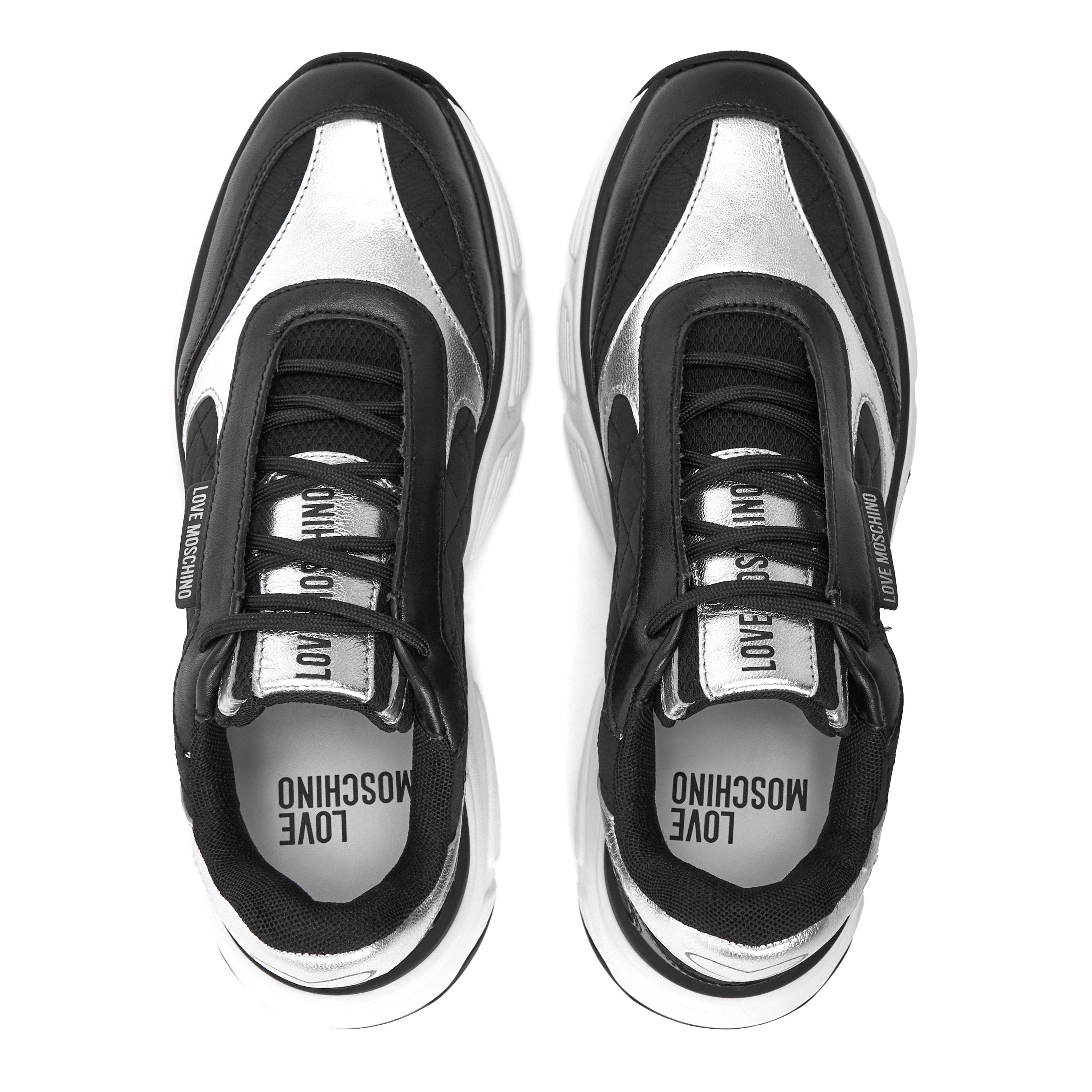 Black/Silver - Love Moschino - Women's Lace-Up Chunky Trainers - 4