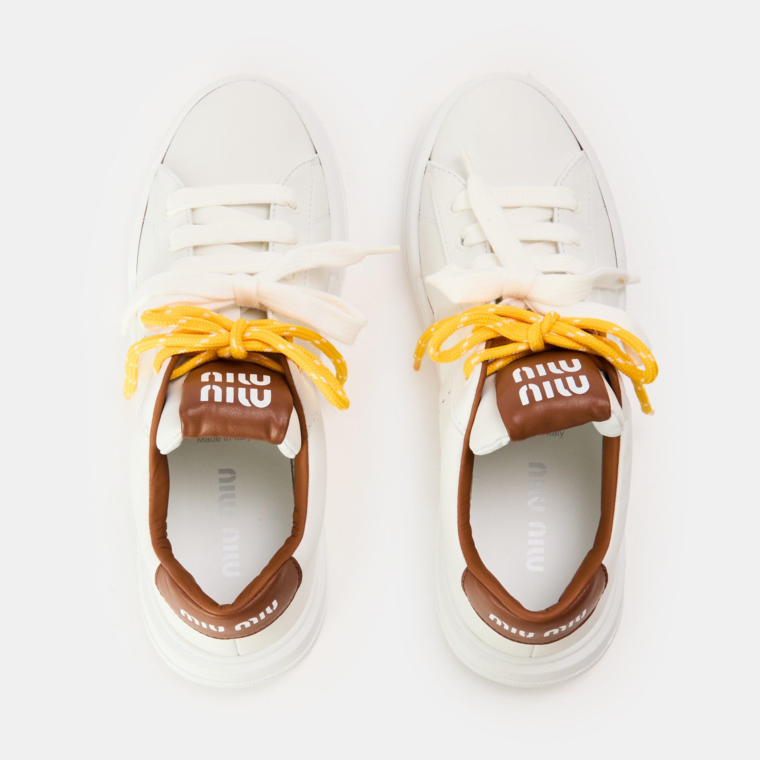 Bianco Cognac - Miu Miu - Women's Platform Chunky Trainers - 5