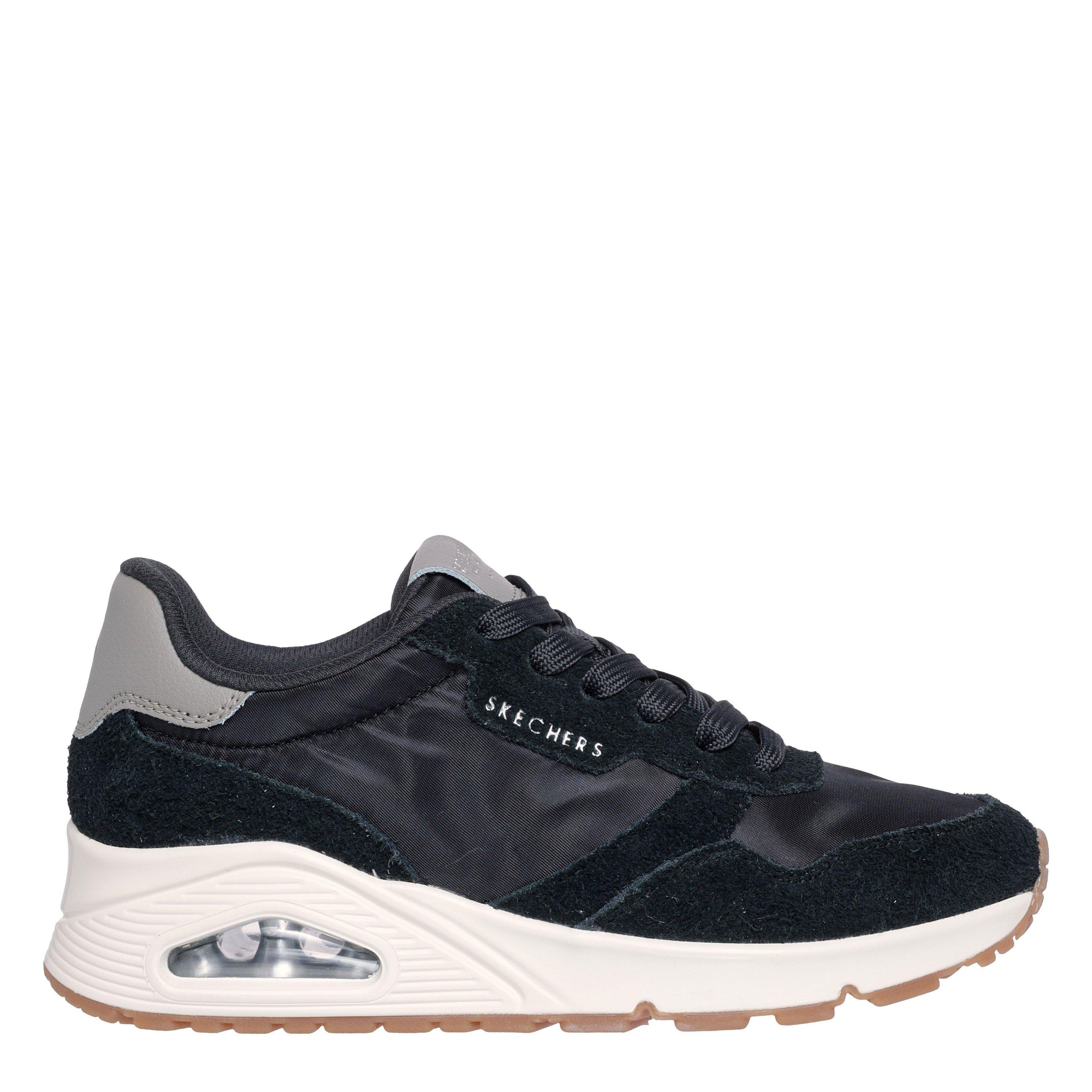 Black/White - Skechers - Women's Hairy Suede and Mesh Lace-Up Low-Top Trainers - 1