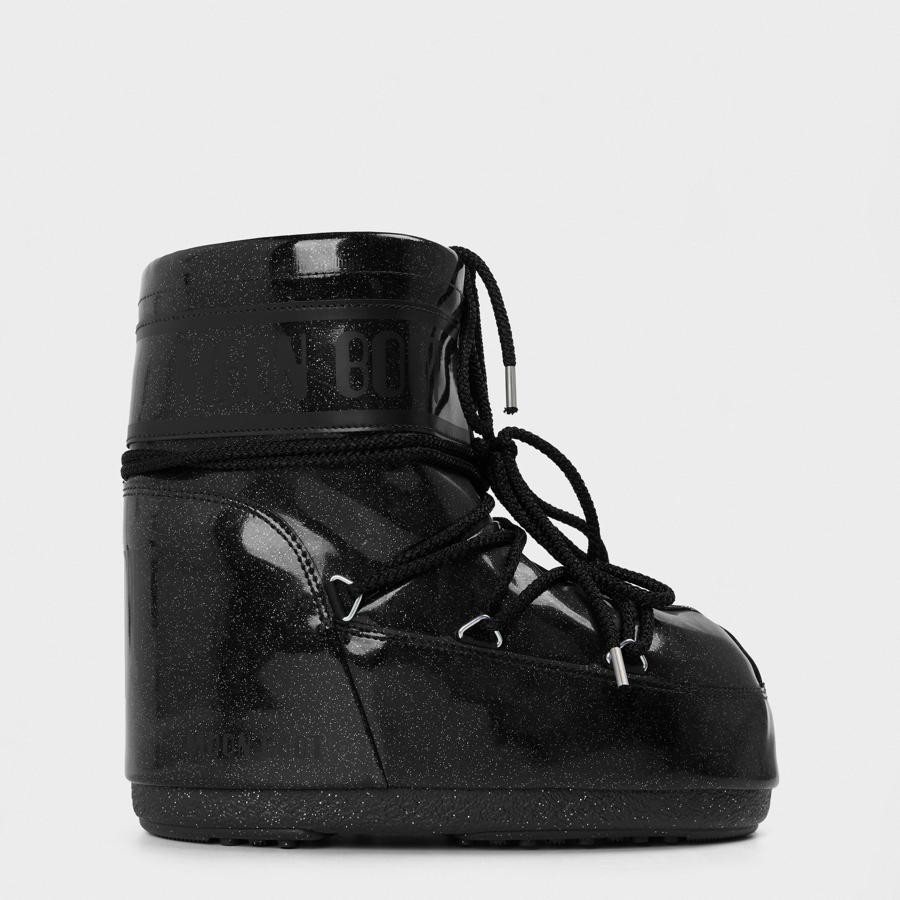 Moon Boot Women's Low Glitter Padded Lace-Up Snow Boots - Black - 39/41