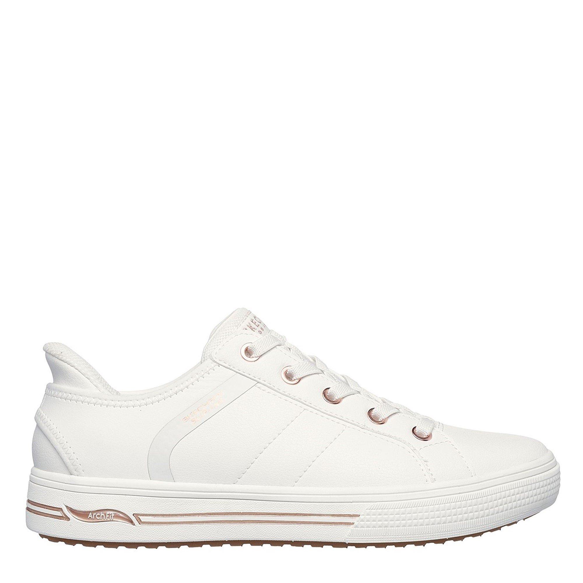 White - Skechers - Arch Fit Arcade - Ease-N Slip On Trainers Womens - 3