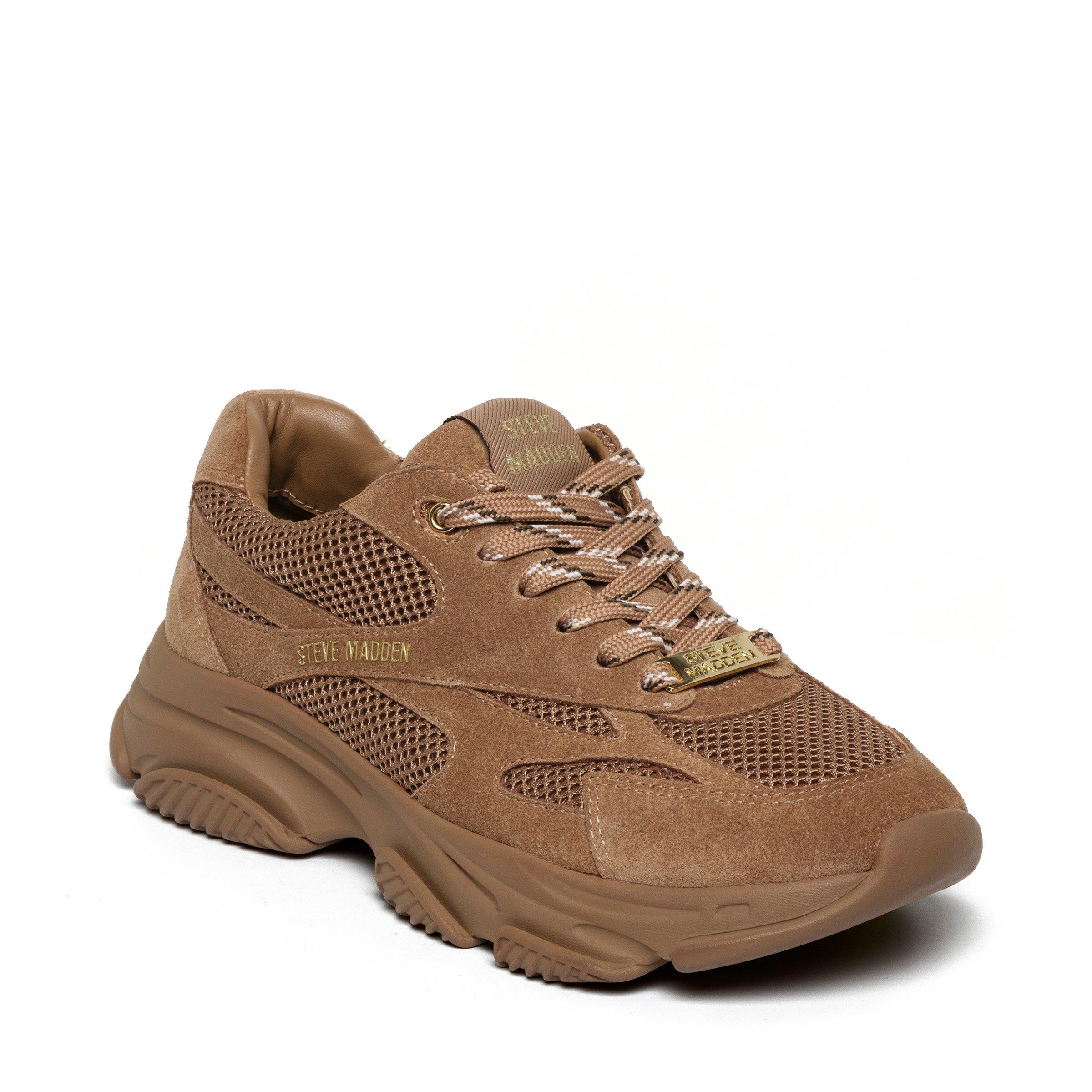 Tan - Steve Madden - Women's Front Row Suede Lace-Up Chunky Trainers - 2