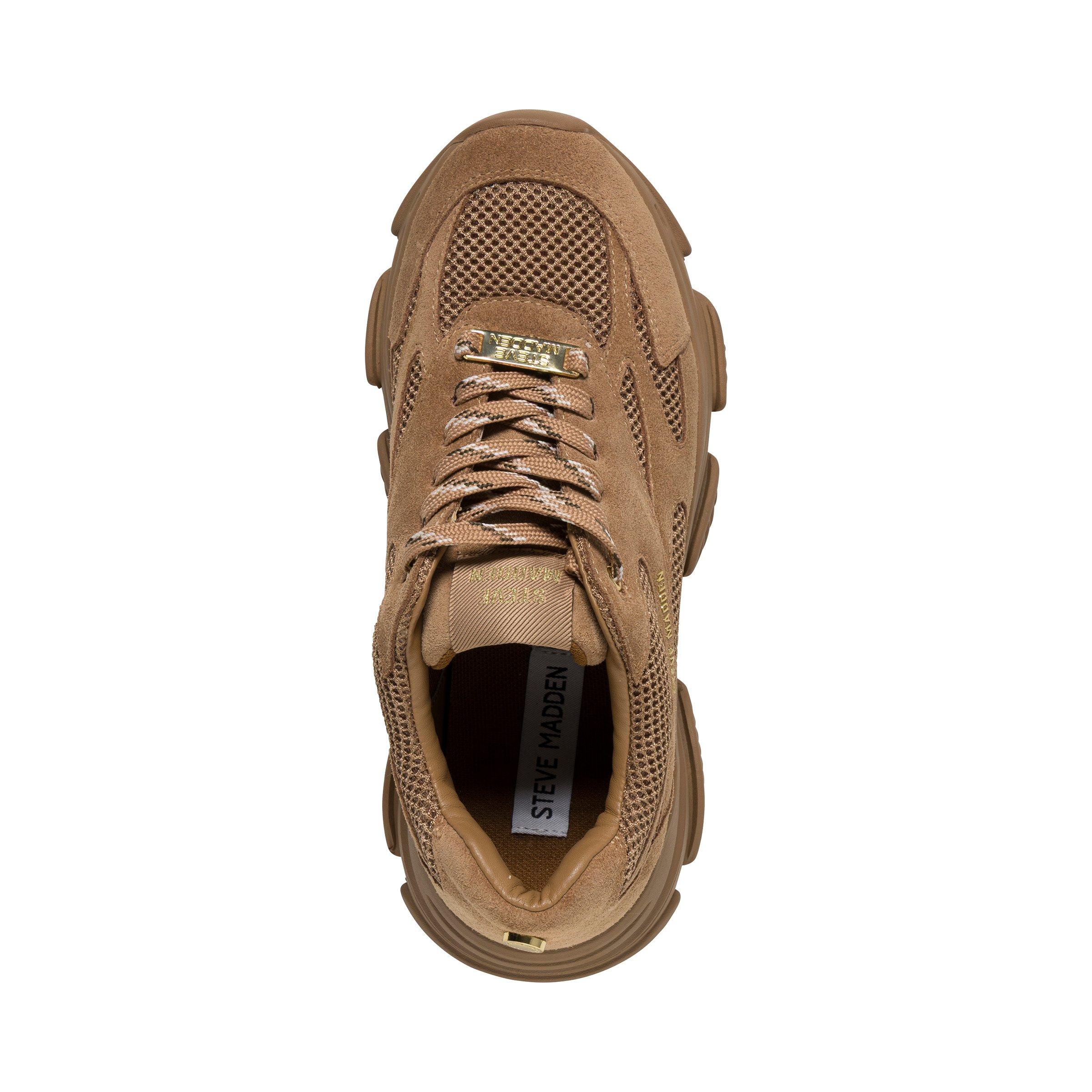 Tan - Steve Madden - Women's Front Row Suede Lace-Up Chunky Trainers - 5