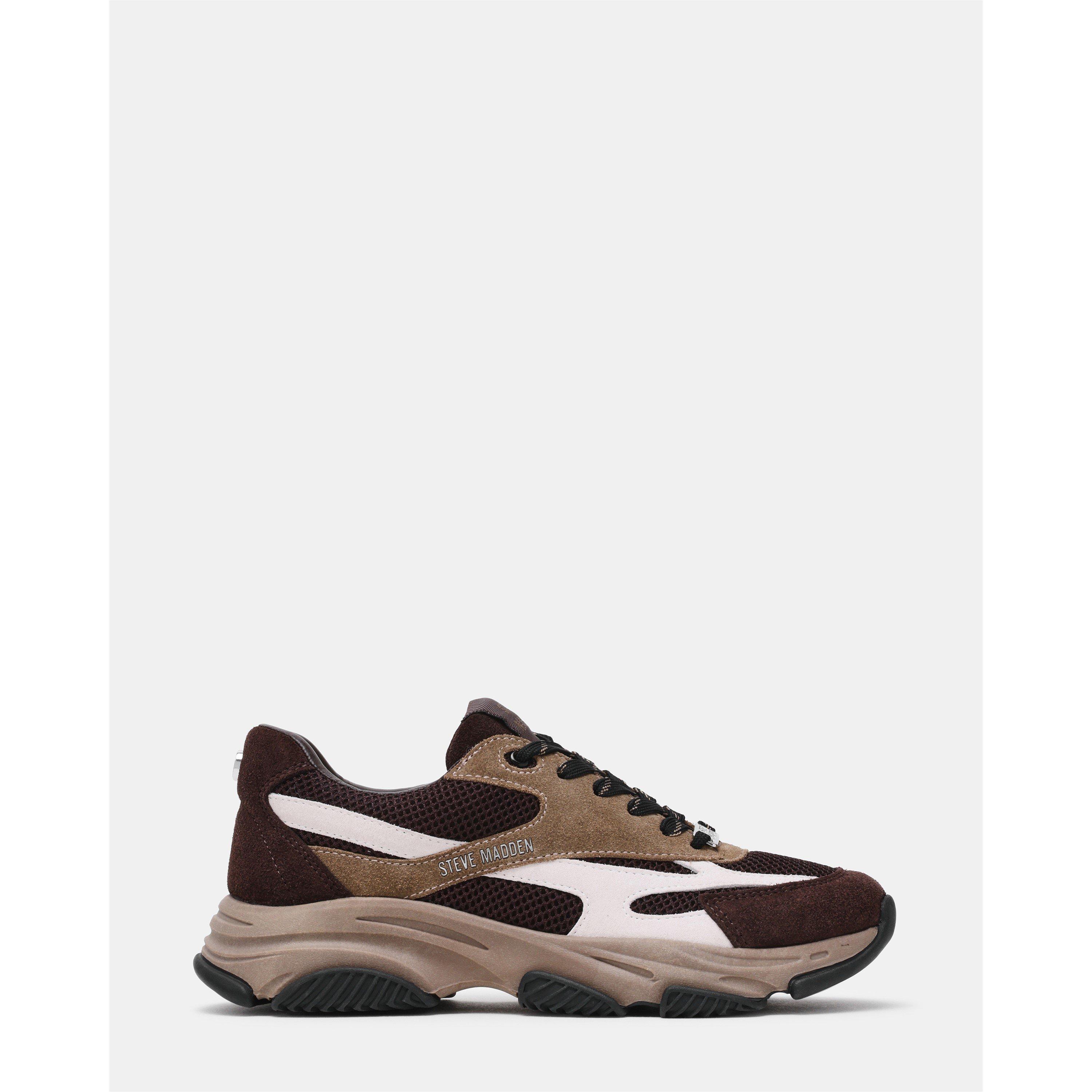 Steve Madden Women's Front Row Suede Lace-Up Chunky Trainers - Choc - 7 (40)