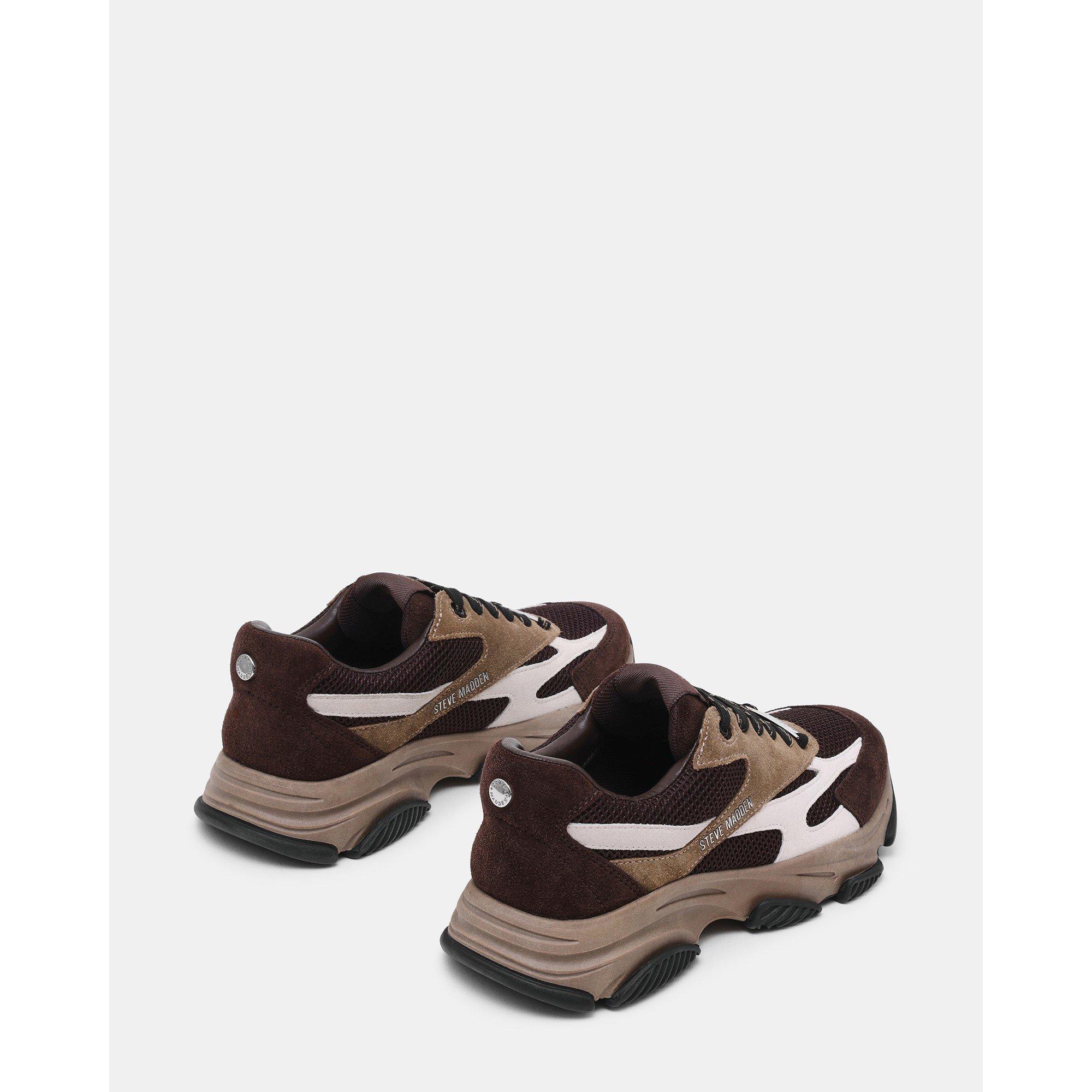 Choc Multi - Steve Madden - Women's Front Row Suede Lace-Up Chunky Trainers - 3