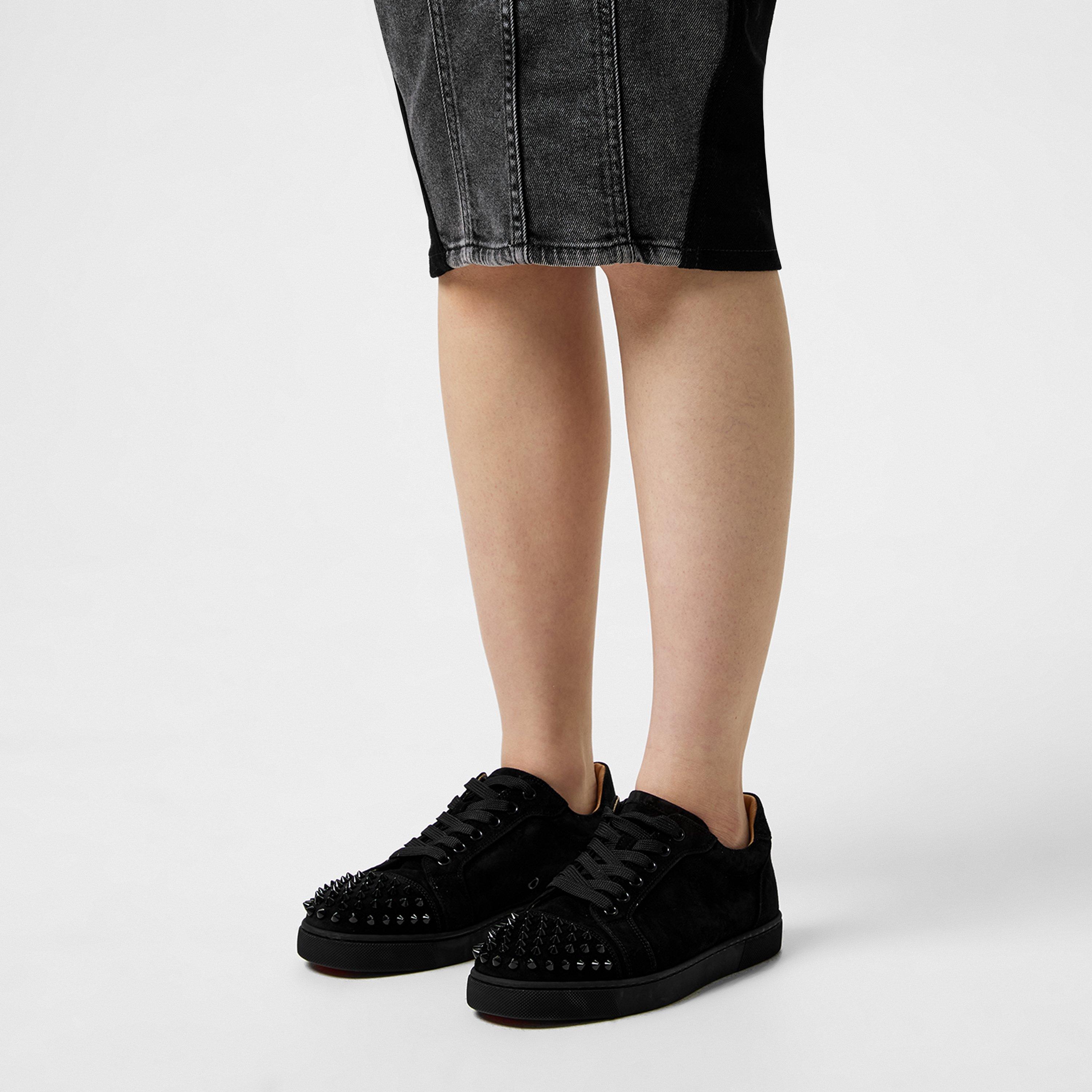 Blk/Blk B049 - Christian Louboutin - Women's Suede Vieira Spikes Veau Velour Trainers - 3