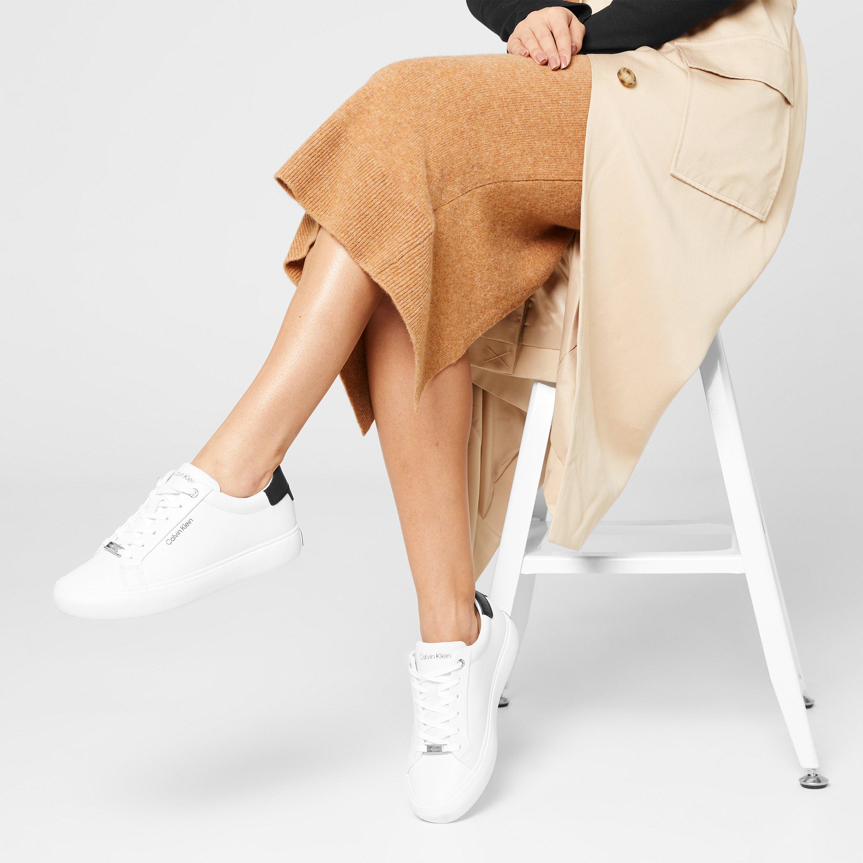 White Black - Calvin Klein - Leather Lace Up Trainers - 2