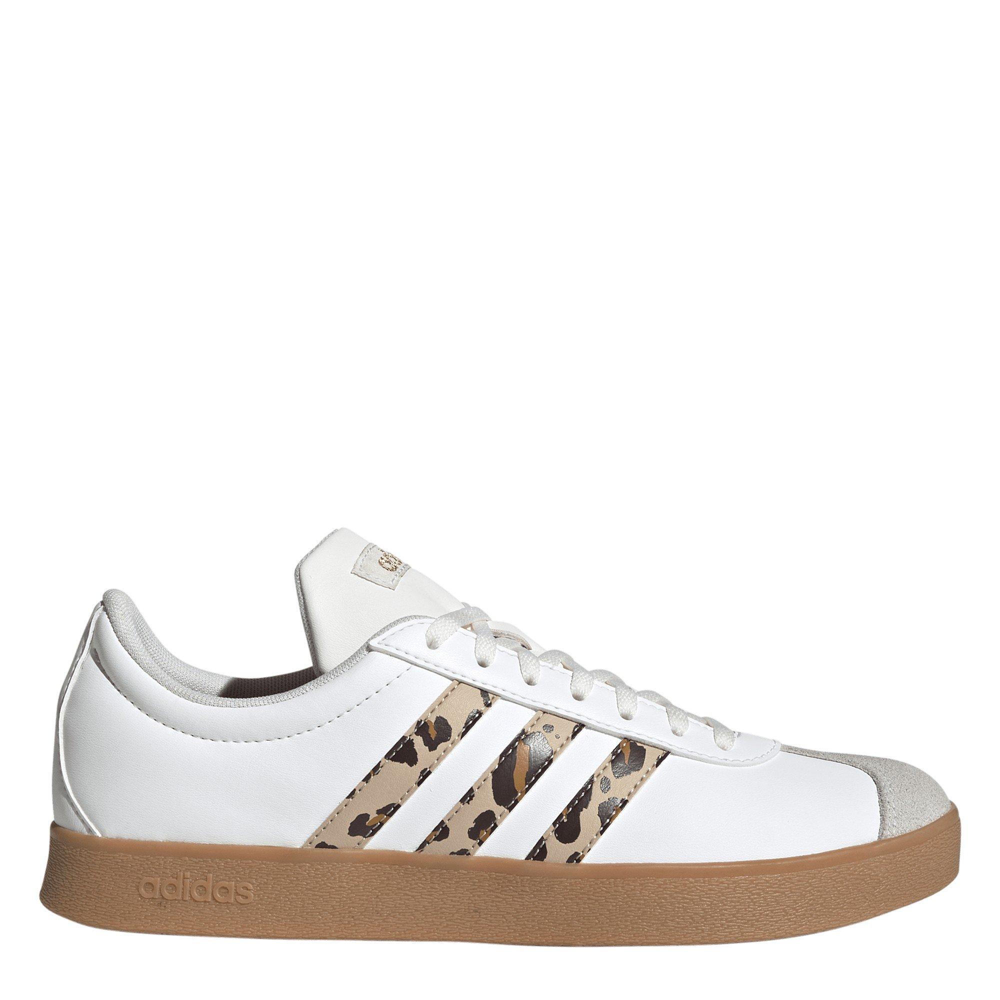 Adidas Women's Vl Court Base Shoes - White/Leopard - 5.5 (38.7)