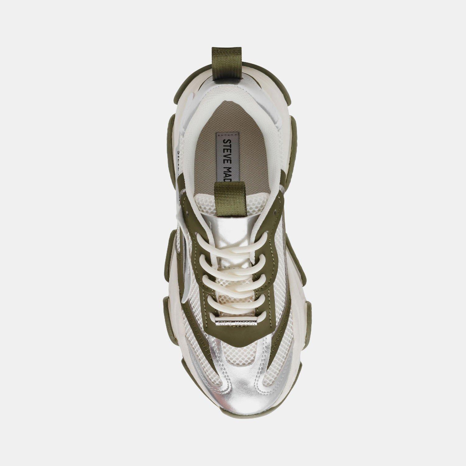 Olive / Silver - Steve Madden - Women's Possession-E Chunky Trainers - 3