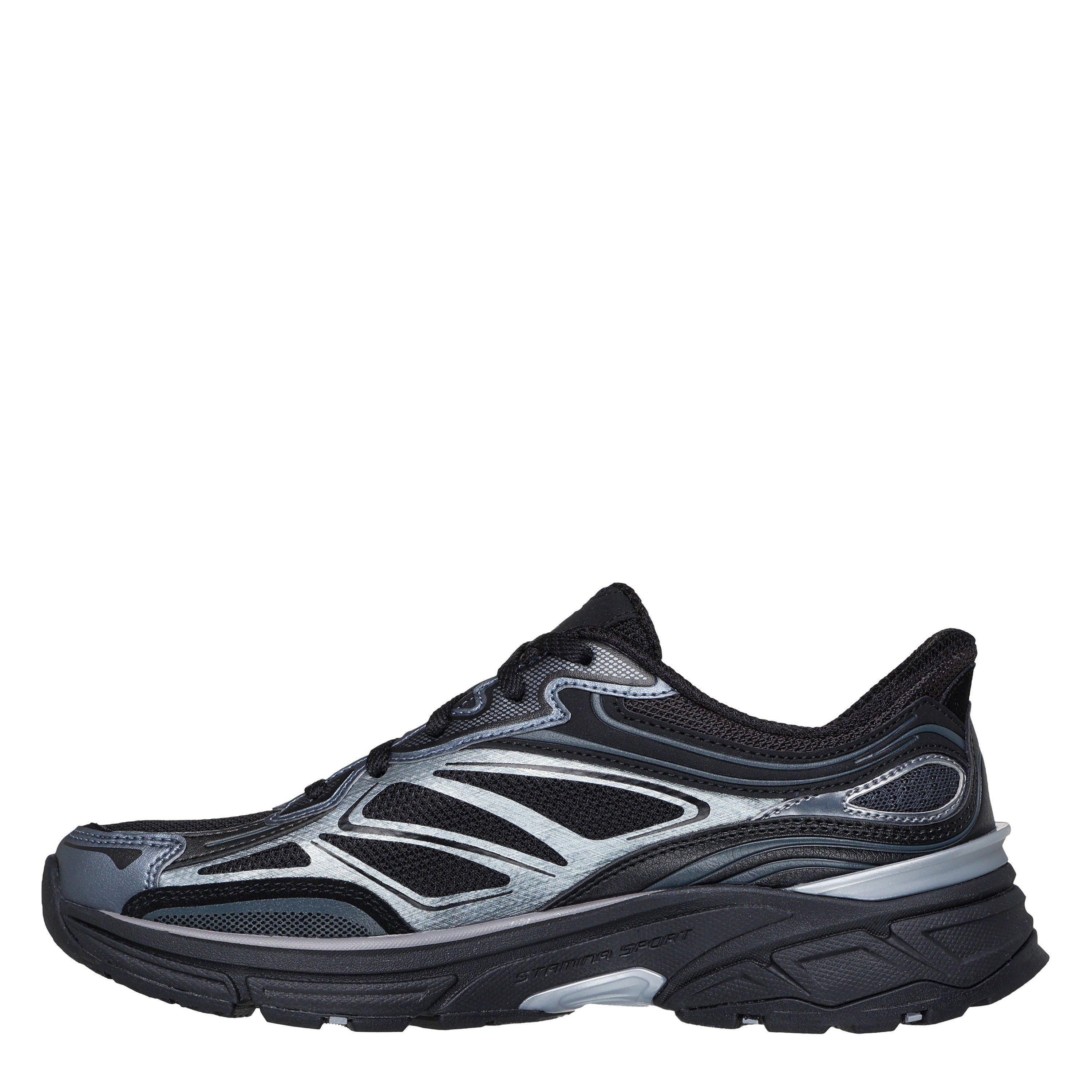 Black - Skechers - Women's Metallic Overlay Mesh Slip On Trainers - 2