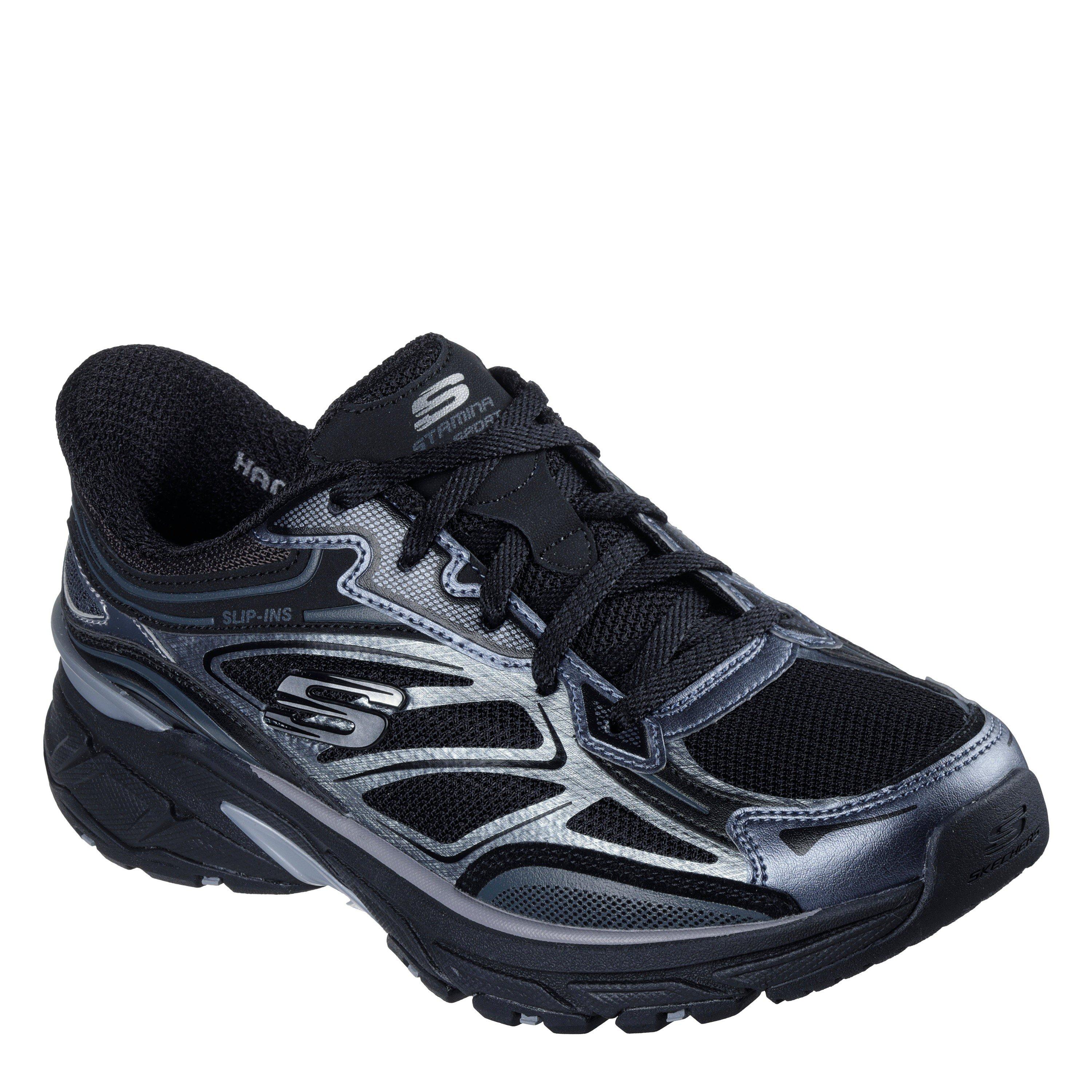Black - Skechers - Women's Metallic Overlay Mesh Slip On Trainers - 3