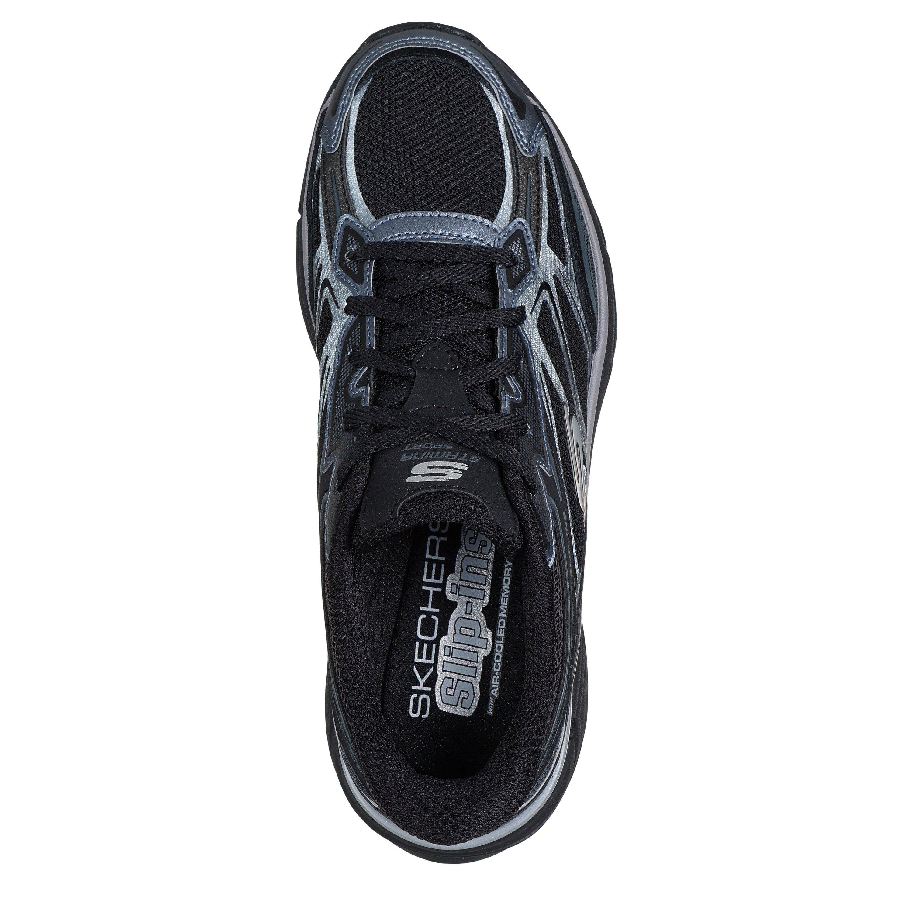 Black - Skechers - Women's Metallic Overlay Mesh Slip On Trainers - 4