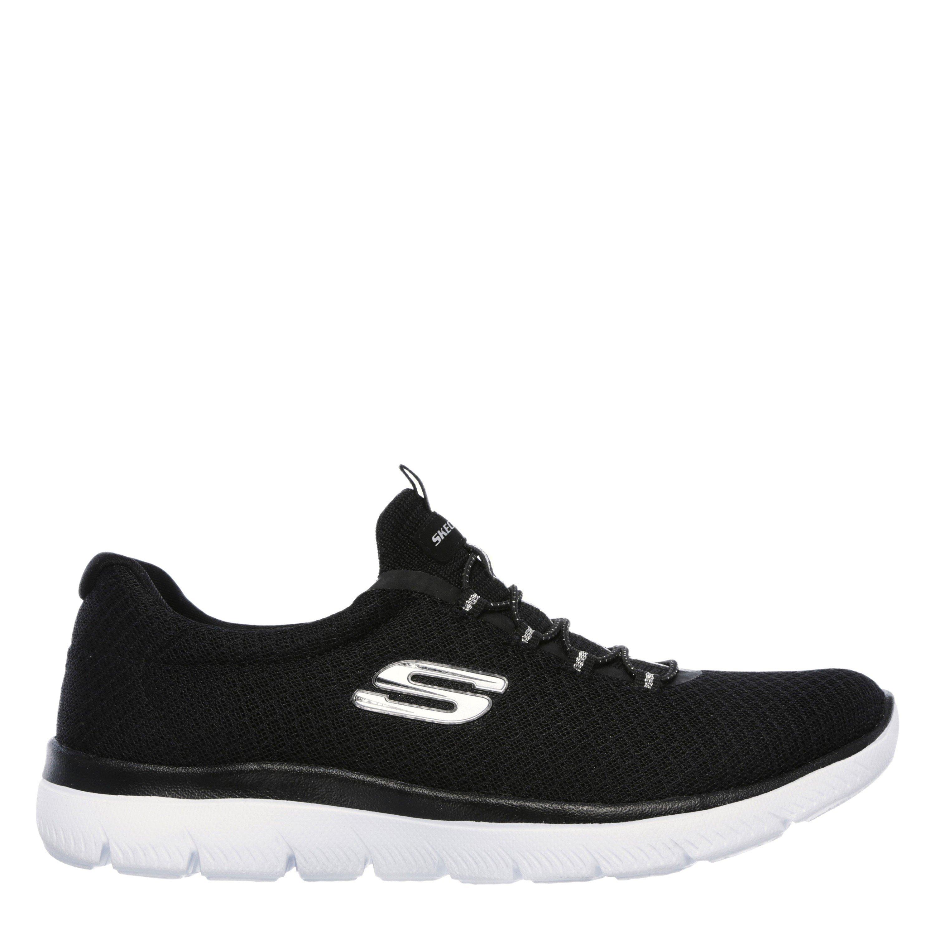 Zwart/Wit - Skechers - Women's Mesh Bungee Slip-On Memory Foam Low-Top Trainers - 1
