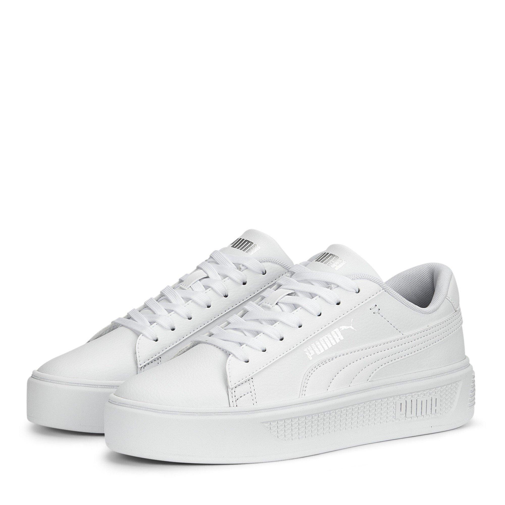 White/Silver - Puma - Smash Platform V3 Low-Top Trainers Womens - 1