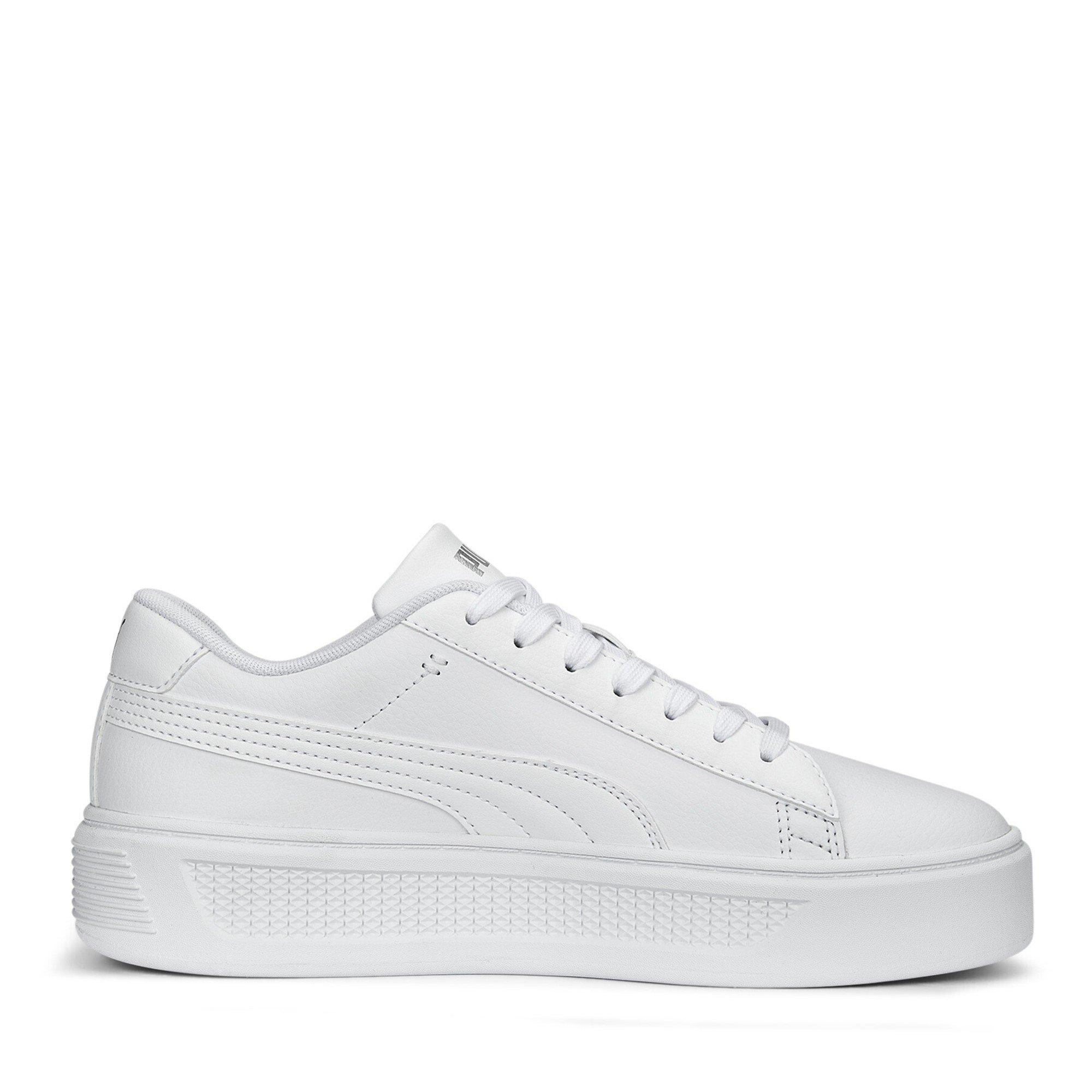 White/Silver - Puma - Smash Platform V3 Low-Top Trainers Womens - 4
