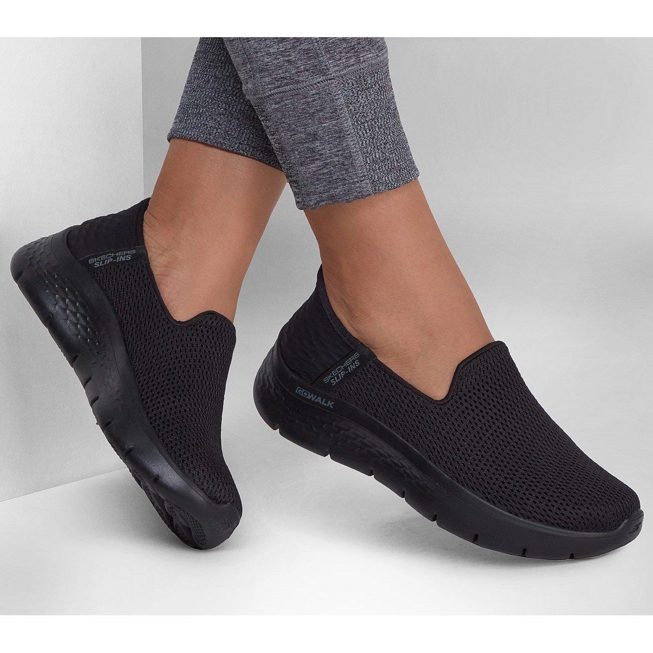 Black - Skechers - Athletic Mesh Slip-Ins Slip On Trainers Womens - 6