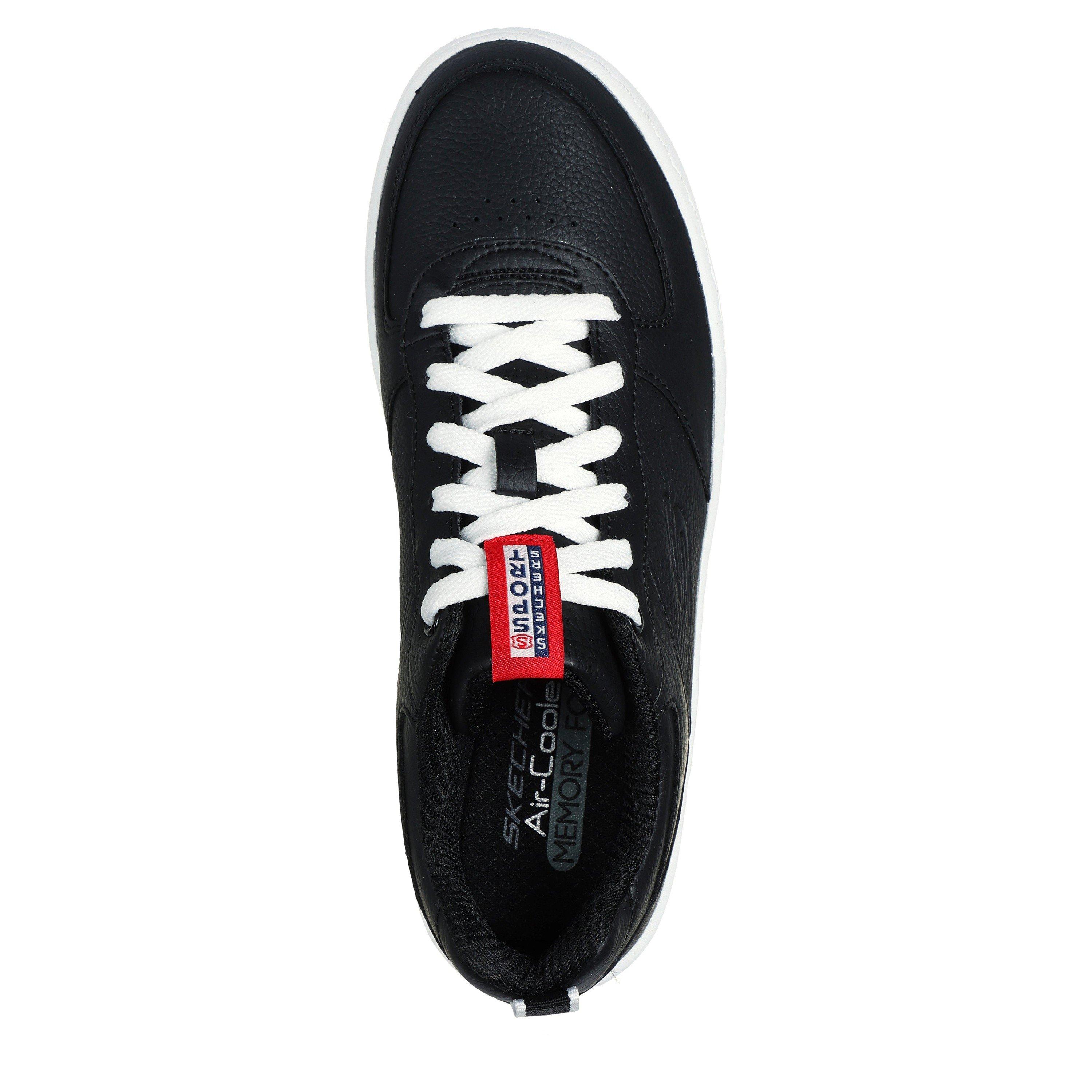 Black/White - Skechers - Women's Leather Overlay Lace-Up Air Cool Low-Top Trainers - 5