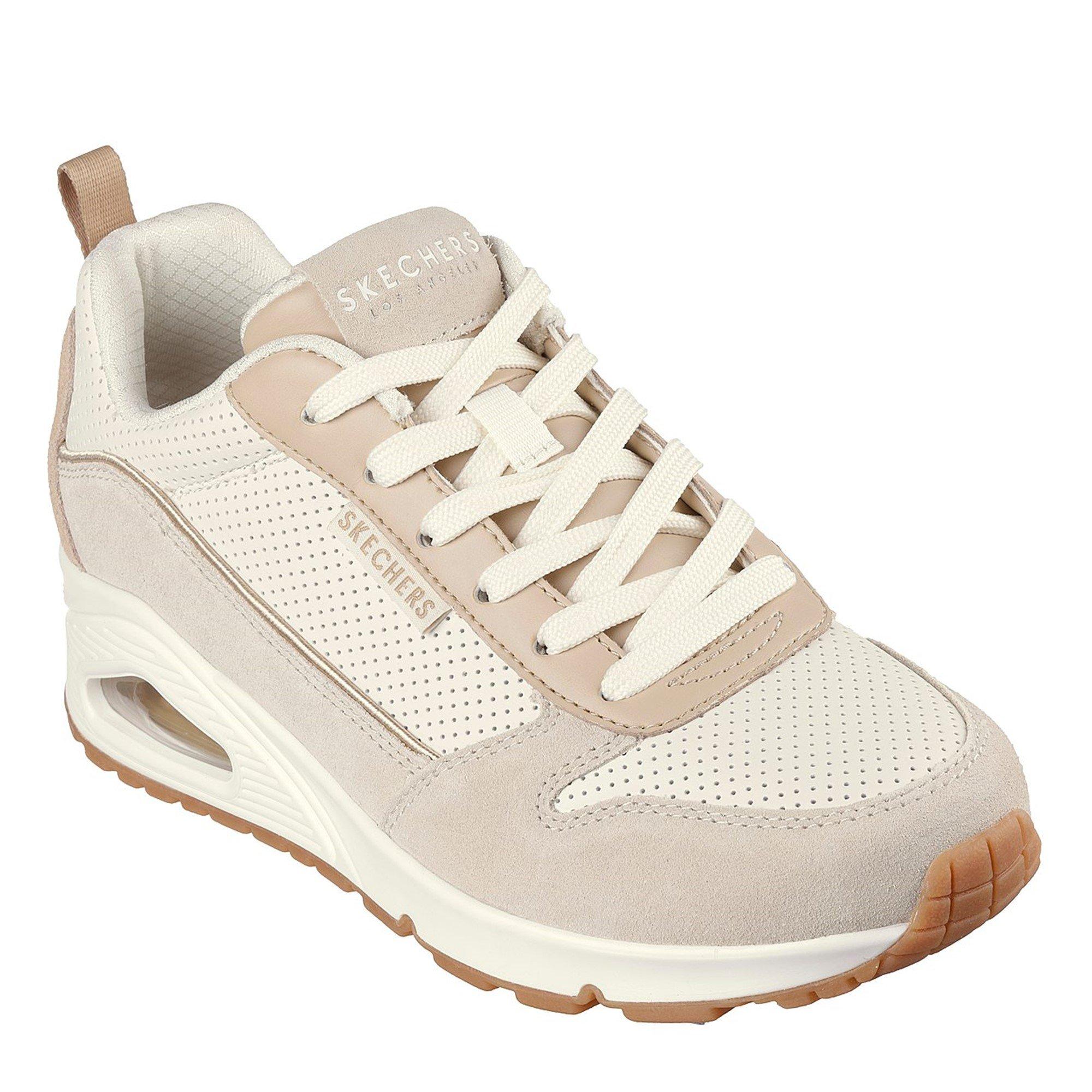 Taupe/Natural - Skechers - Suede & Perforated Duraleather Lace Low-Top Trainers Womens - 1