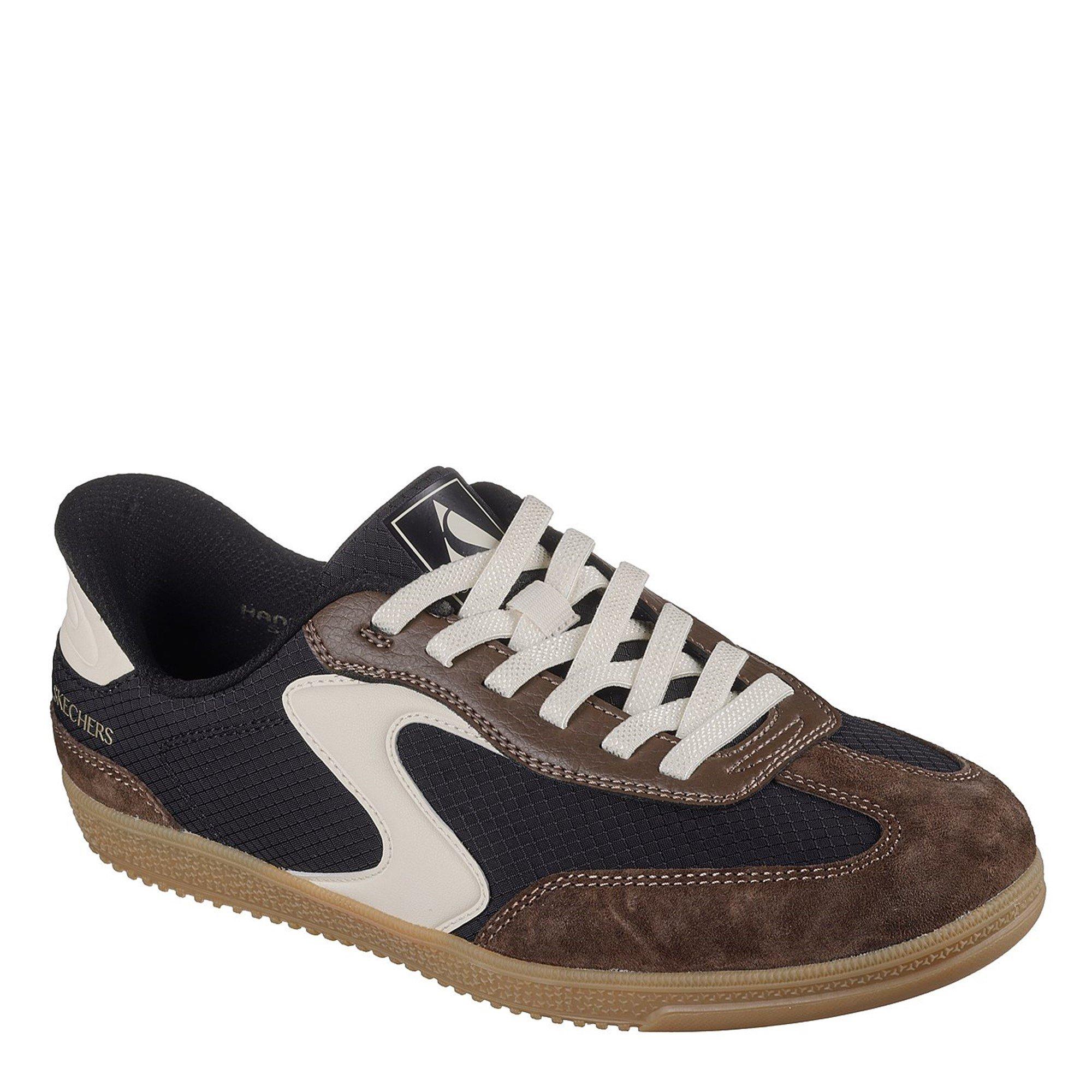 Marron - Skechers - Duraleather & Suede Overlay Bungee Low-Top Trainers Womens - 1