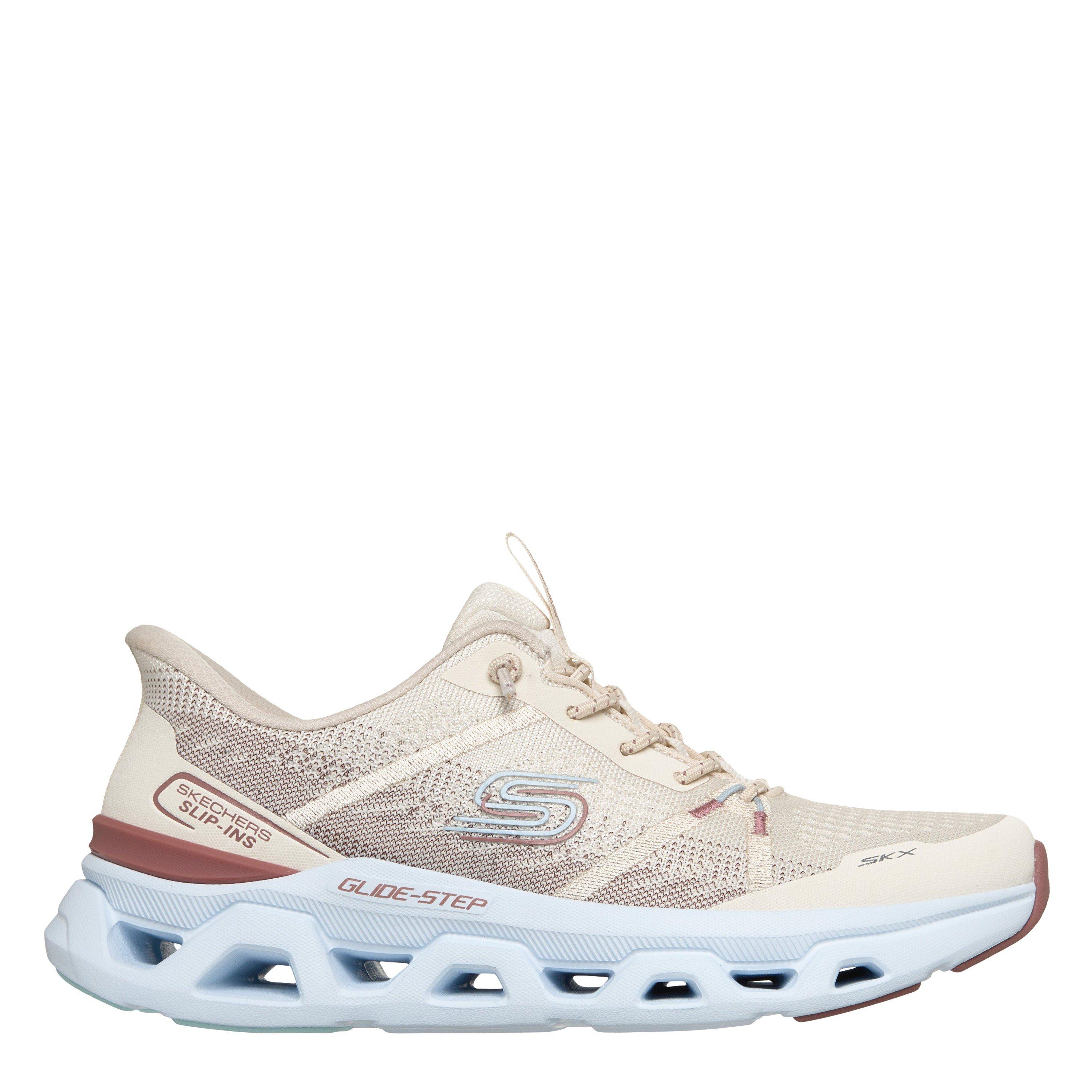 Skechers Women's Engineered Mesh Knotted Bungee Slip On Trainers - Natural/Blue - 4 (37)