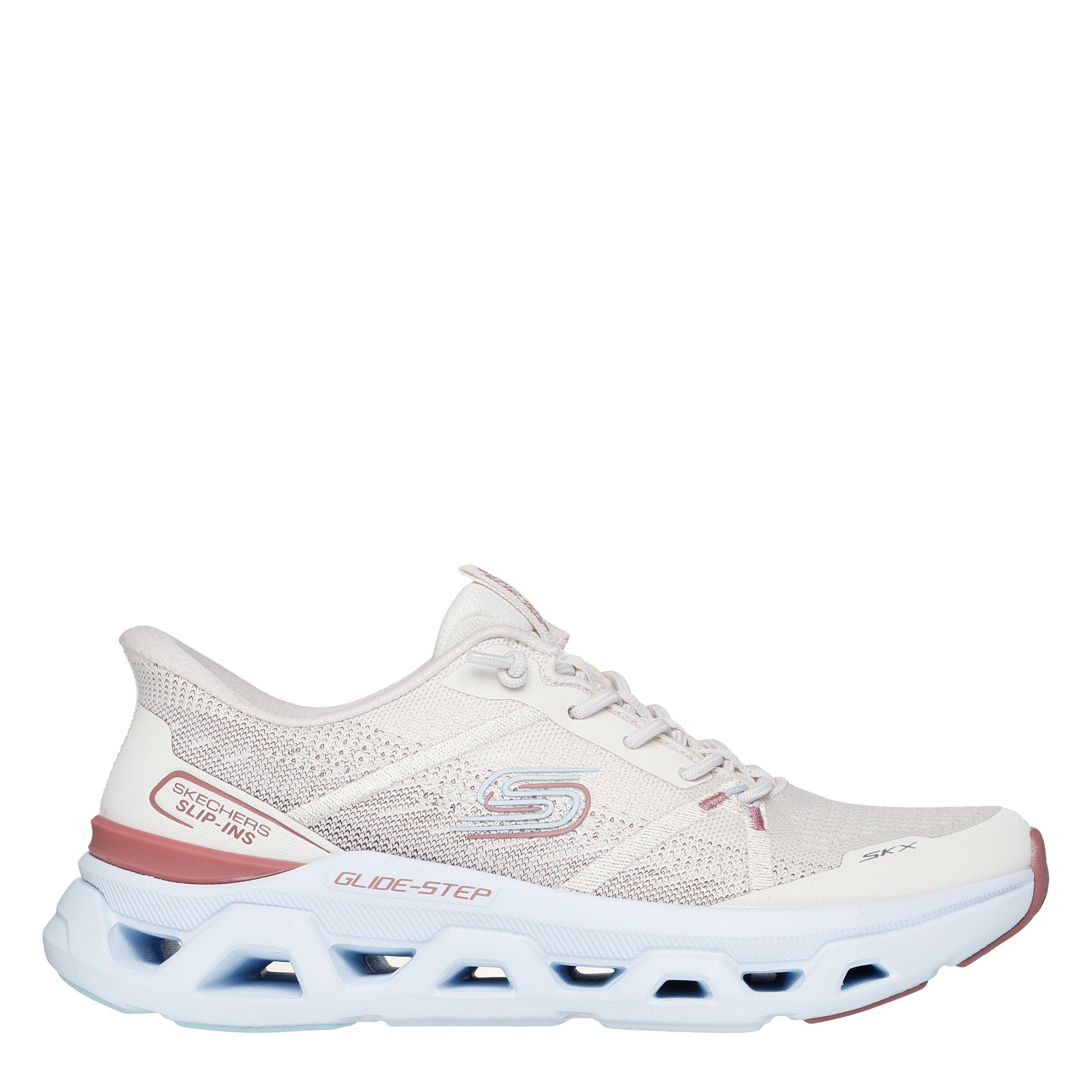 Natural/Blue - Skechers - Engineered Mesh Knotted Bungee Slip On Trainers Womens - 3