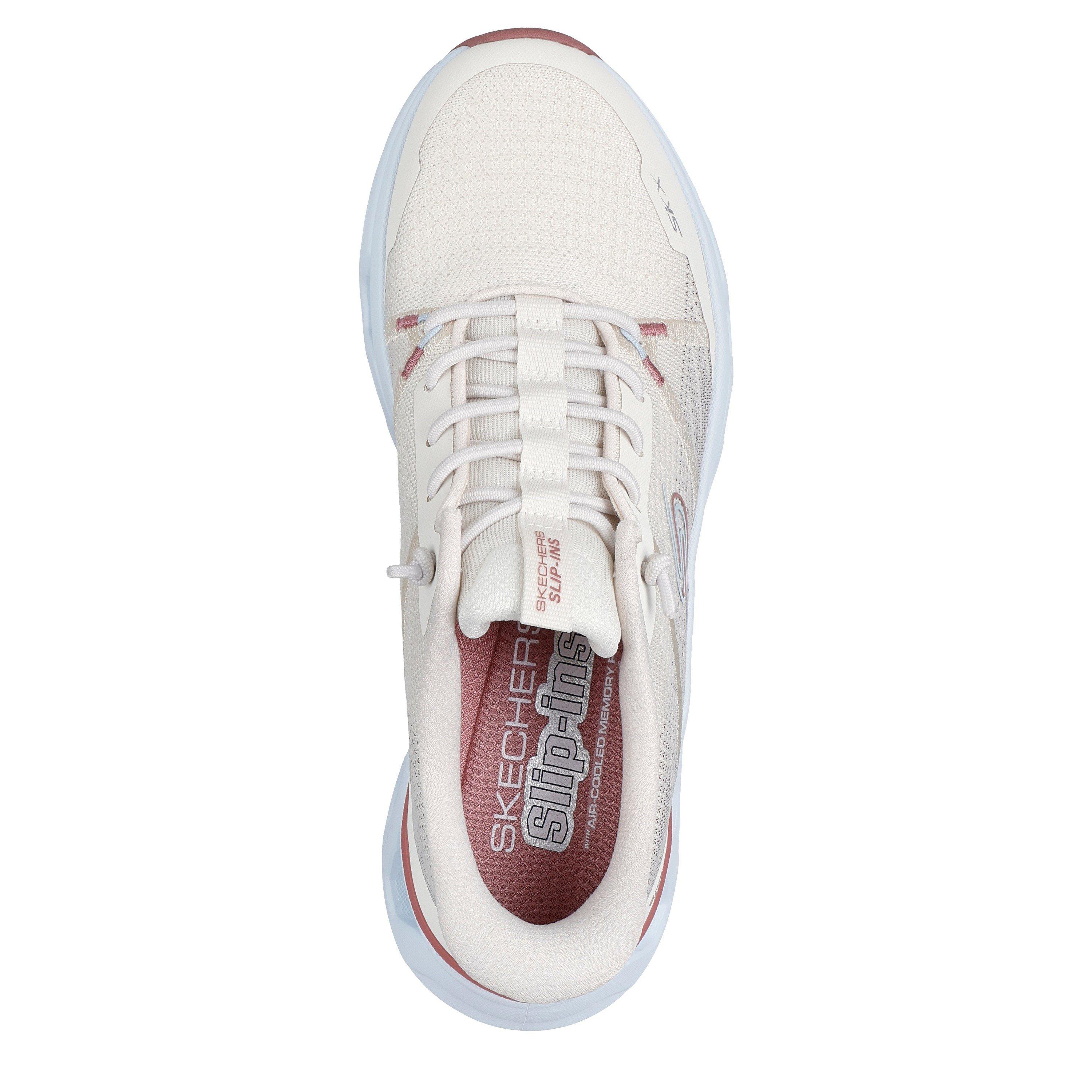 Natural/Blue - Skechers - Engineered Mesh Knotted Bungee Slip On Trainers Womens - 5