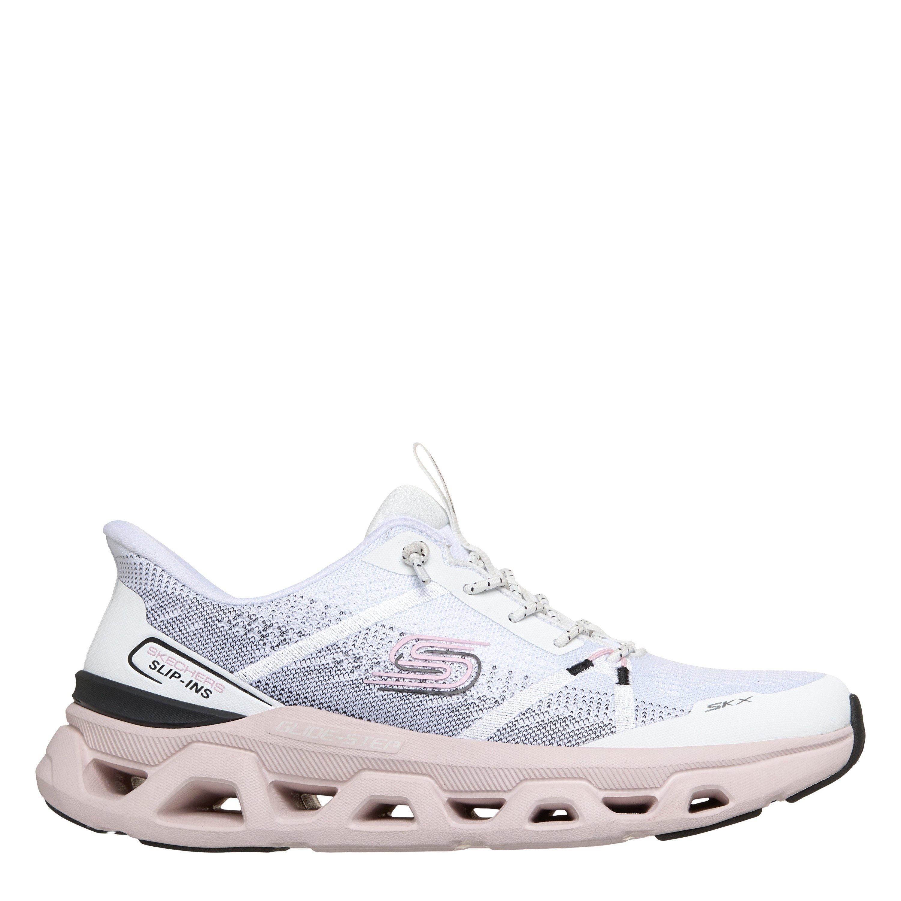 Skechers Women's Engineered Mesh Knotted Bungee Slip On Trainers - White/Pink - 4 (37)