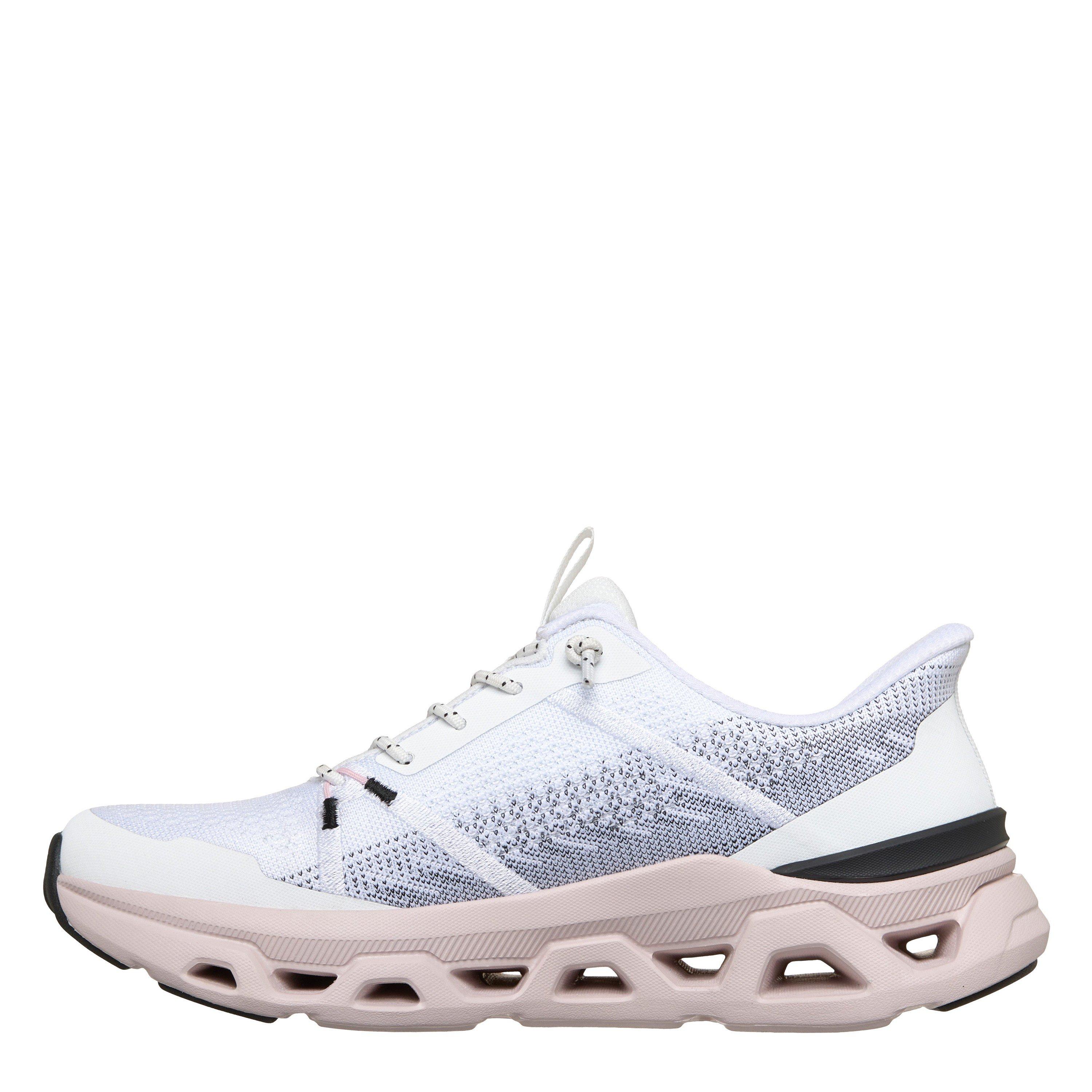 White/Pink - Skechers - Engineered Mesh Knotted Bungee Slip On Trainers Womens - 2
